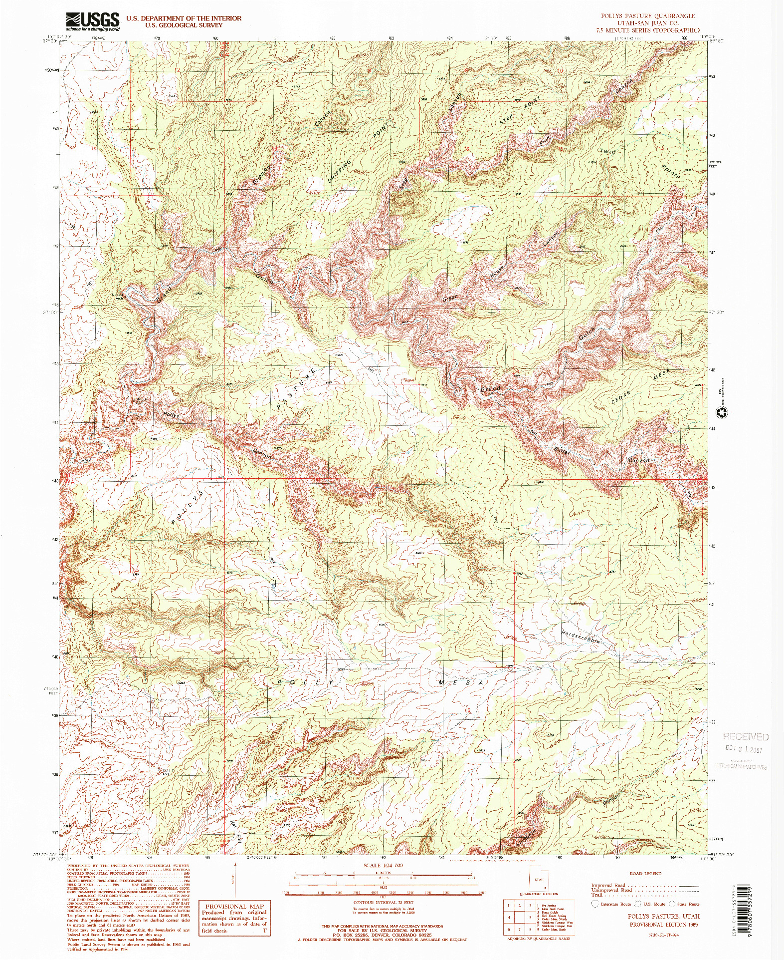 USGS 1:24000-SCALE QUADRANGLE FOR POLLYS PASTURE, UT 1989