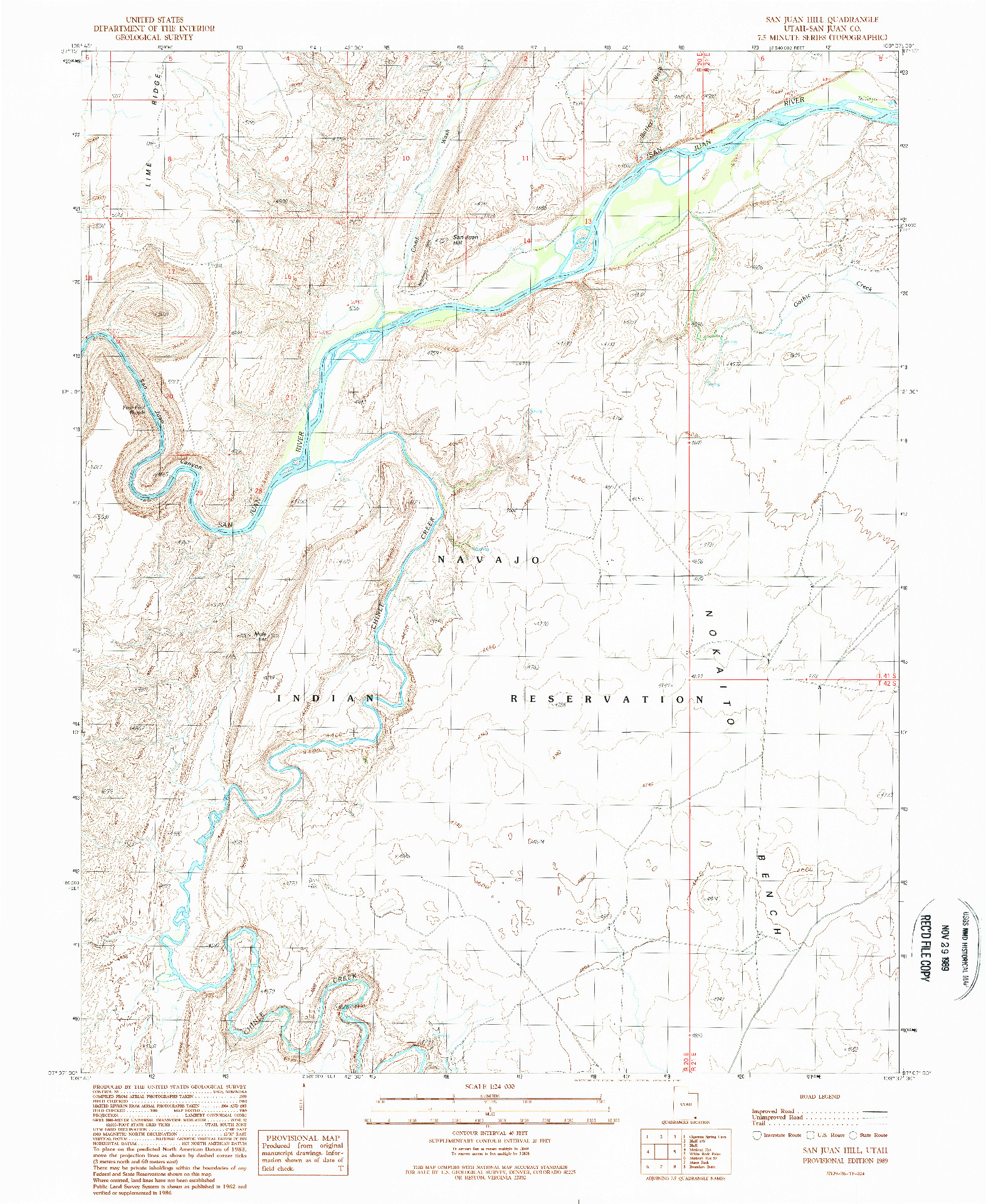 USGS 1:24000-SCALE QUADRANGLE FOR SAN JUAN HILL, UT 1989