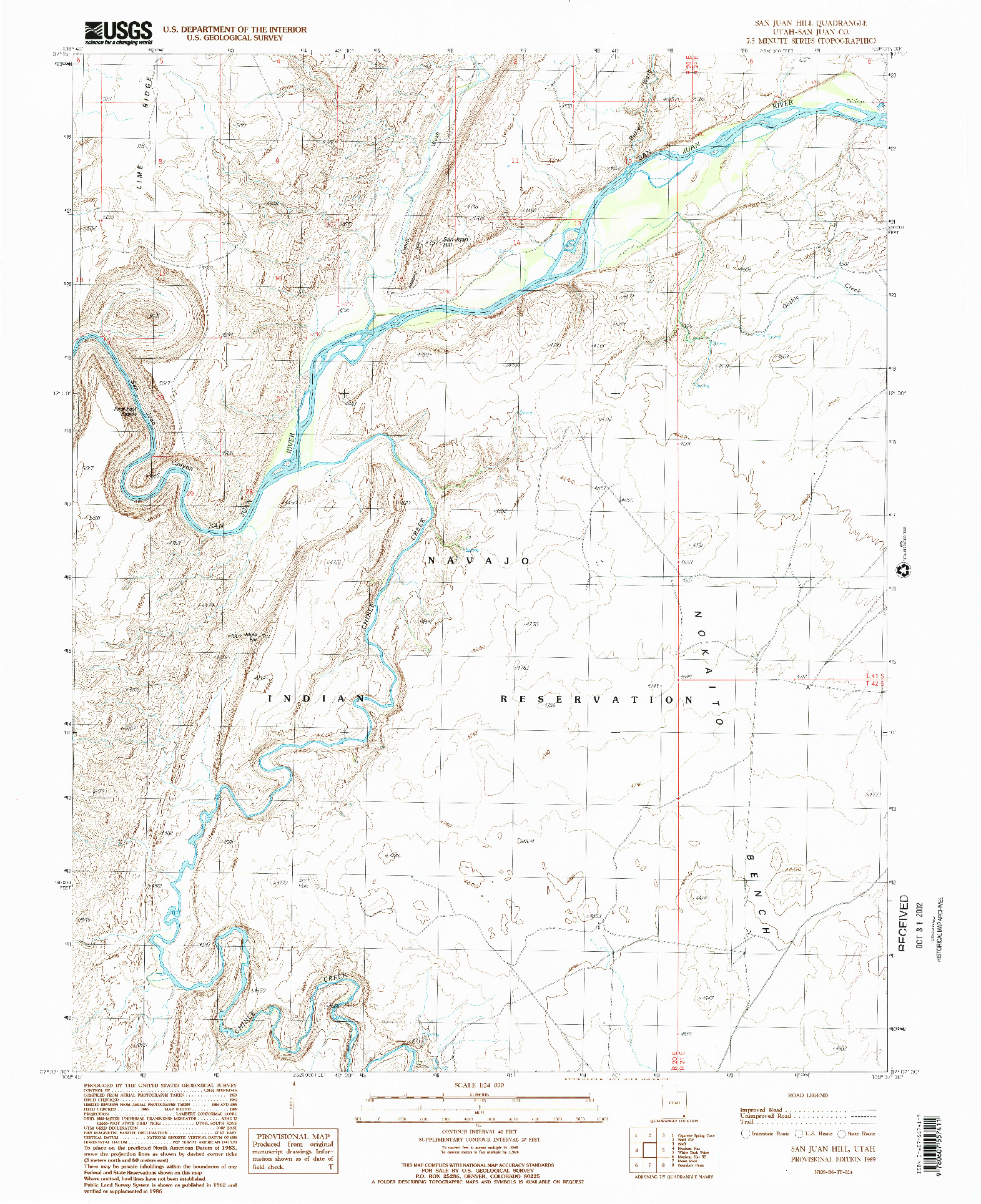 USGS 1:24000-SCALE QUADRANGLE FOR SAN JUAN HILL, UT 1989