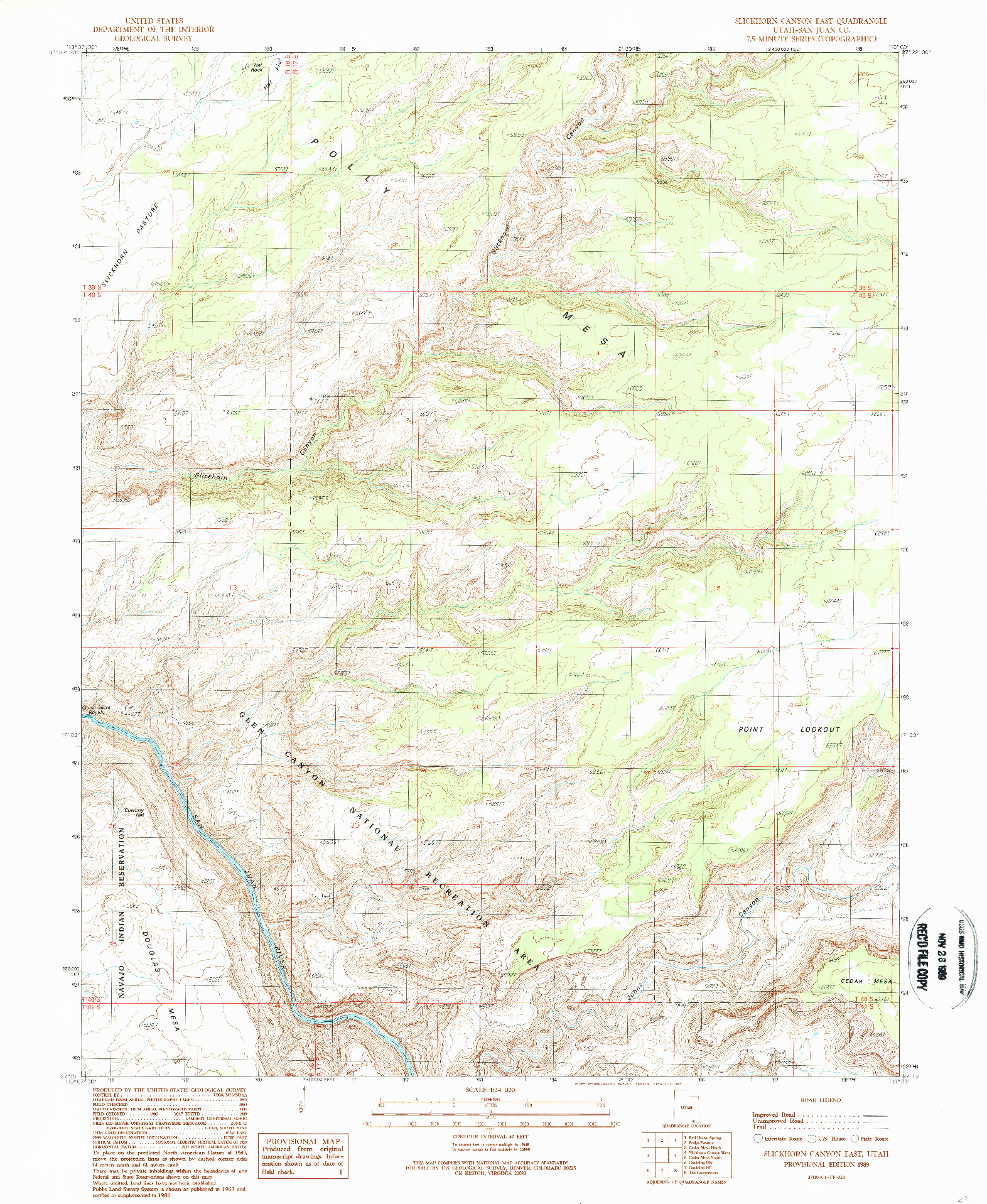 USGS 1:24000-SCALE QUADRANGLE FOR SLICKHORN CANYON EAST, UT 1989