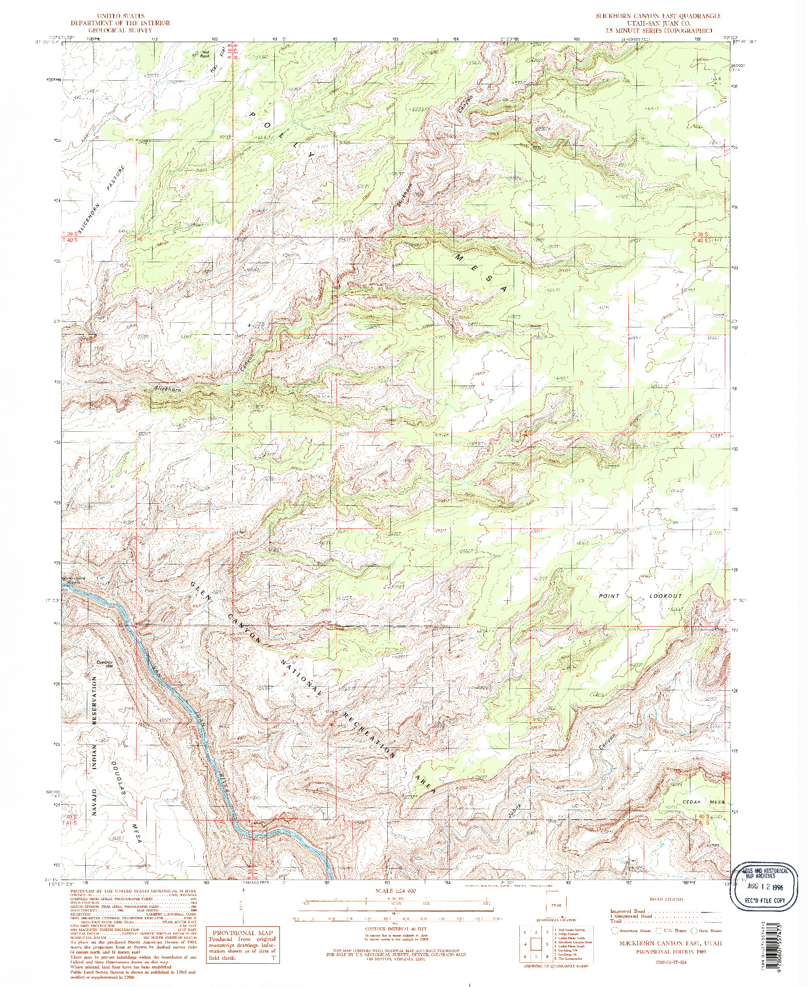 USGS 1:24000-SCALE QUADRANGLE FOR SLICKHORN CANYON EAST, UT 1989
