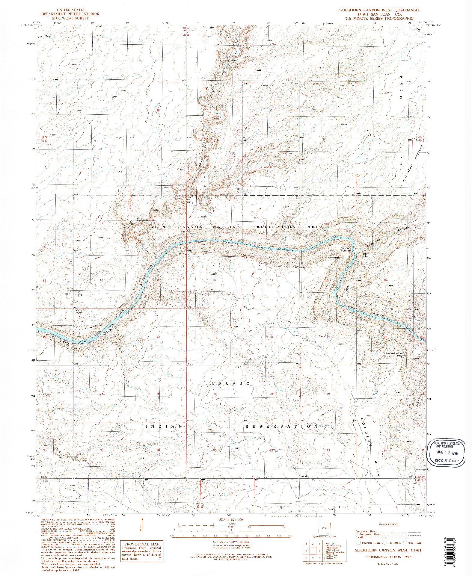 USGS 1:24000-SCALE QUADRANGLE FOR SLICKHORN CANYON WEST, UT 1989