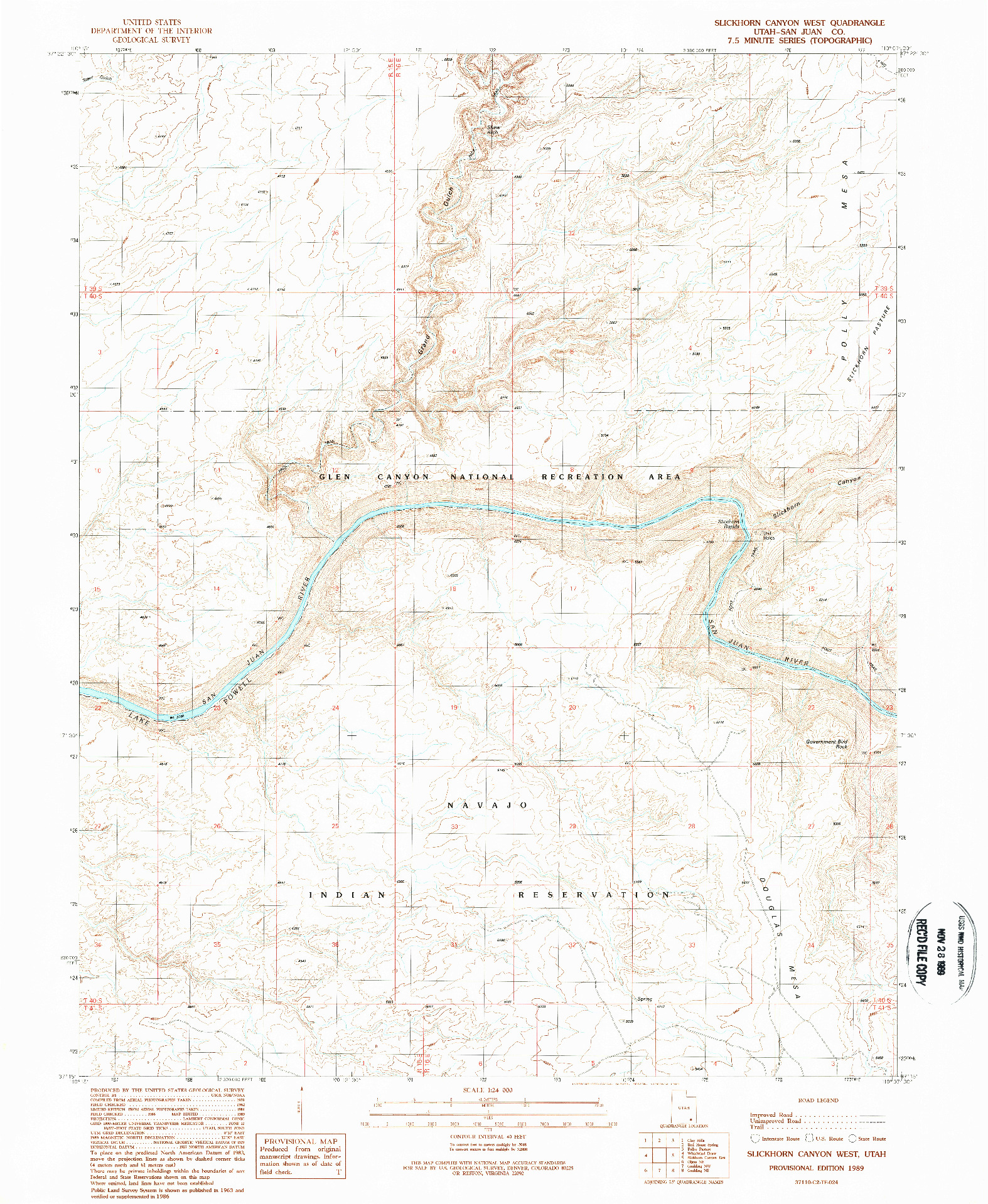 USGS 1:24000-SCALE QUADRANGLE FOR SLICKHORN CANYON WEST, UT 1989