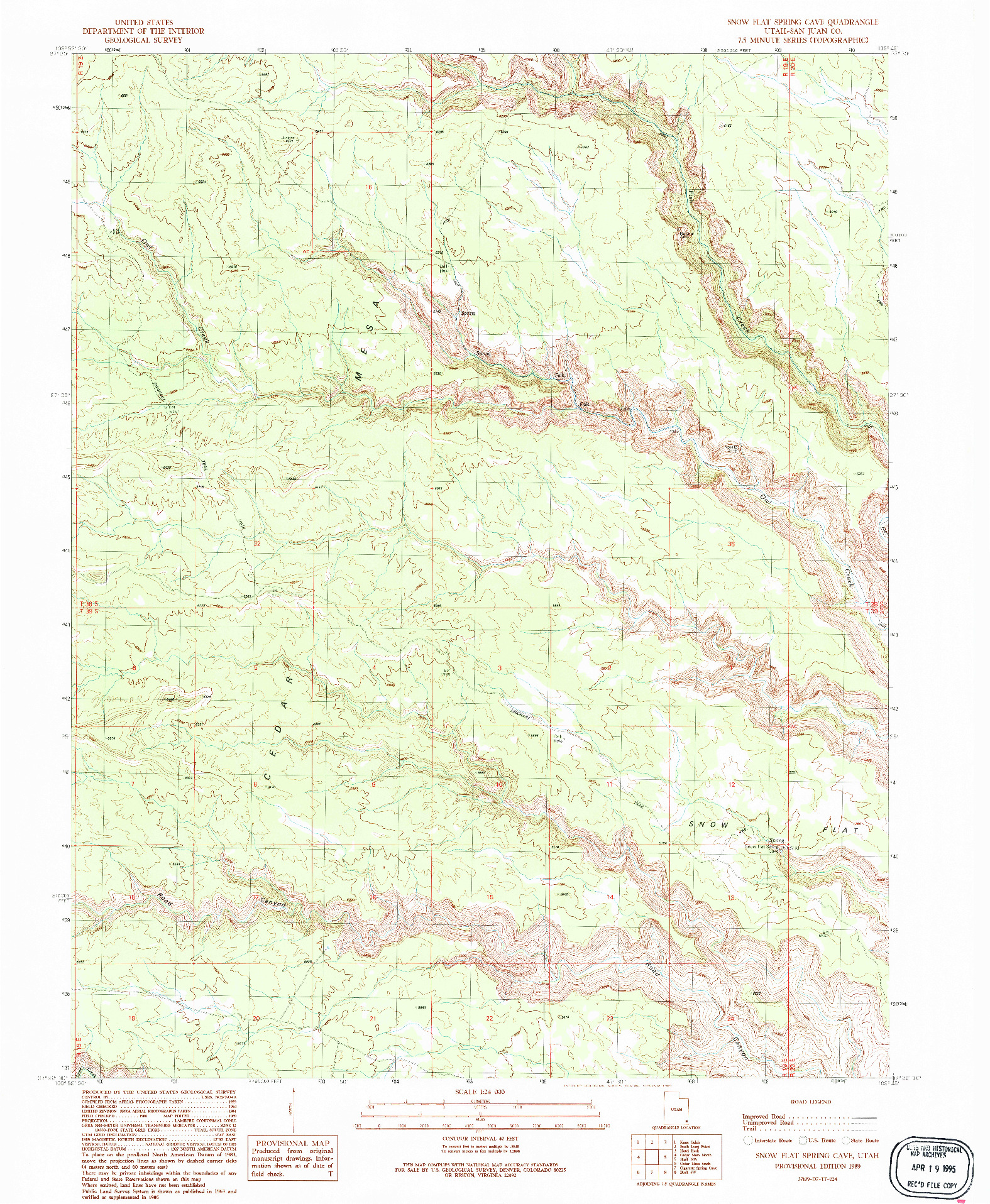 USGS 1:24000-SCALE QUADRANGLE FOR SNOW FLAT SPRING CAVE, UT 1989