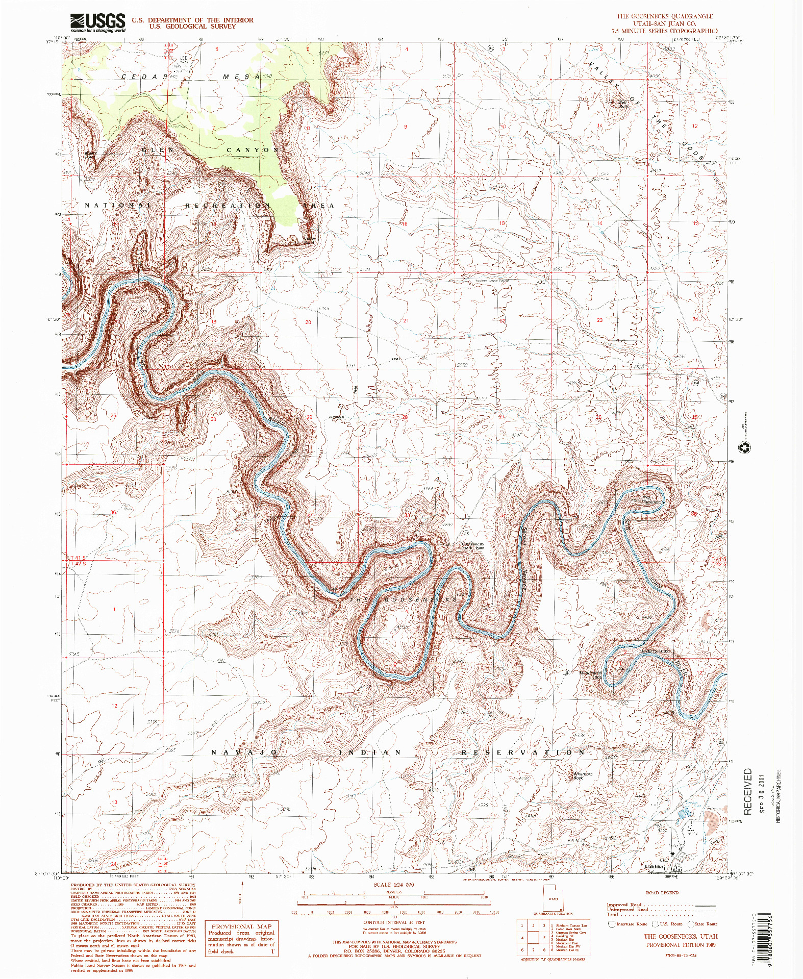 USGS 1:24000-SCALE QUADRANGLE FOR THE GOOSENECKS, UT 1989