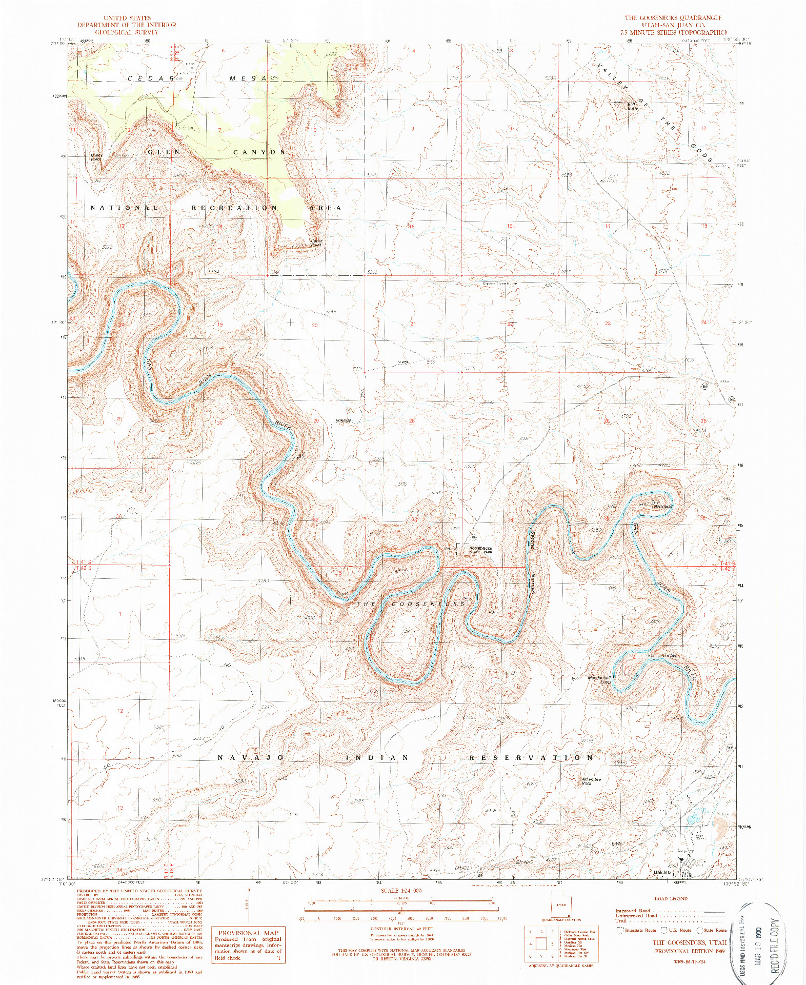 USGS 1:24000-SCALE QUADRANGLE FOR THE GOOSENECKS, UT 1989