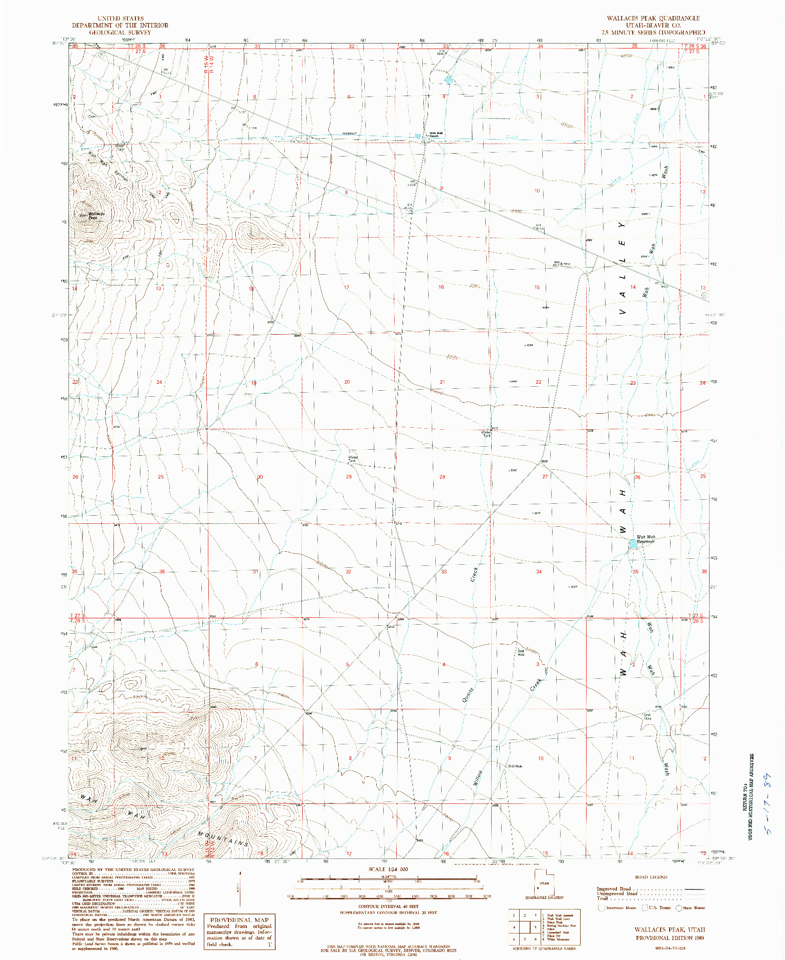 USGS 1:24000-SCALE QUADRANGLE FOR WALLACES PEAK, UT 1989