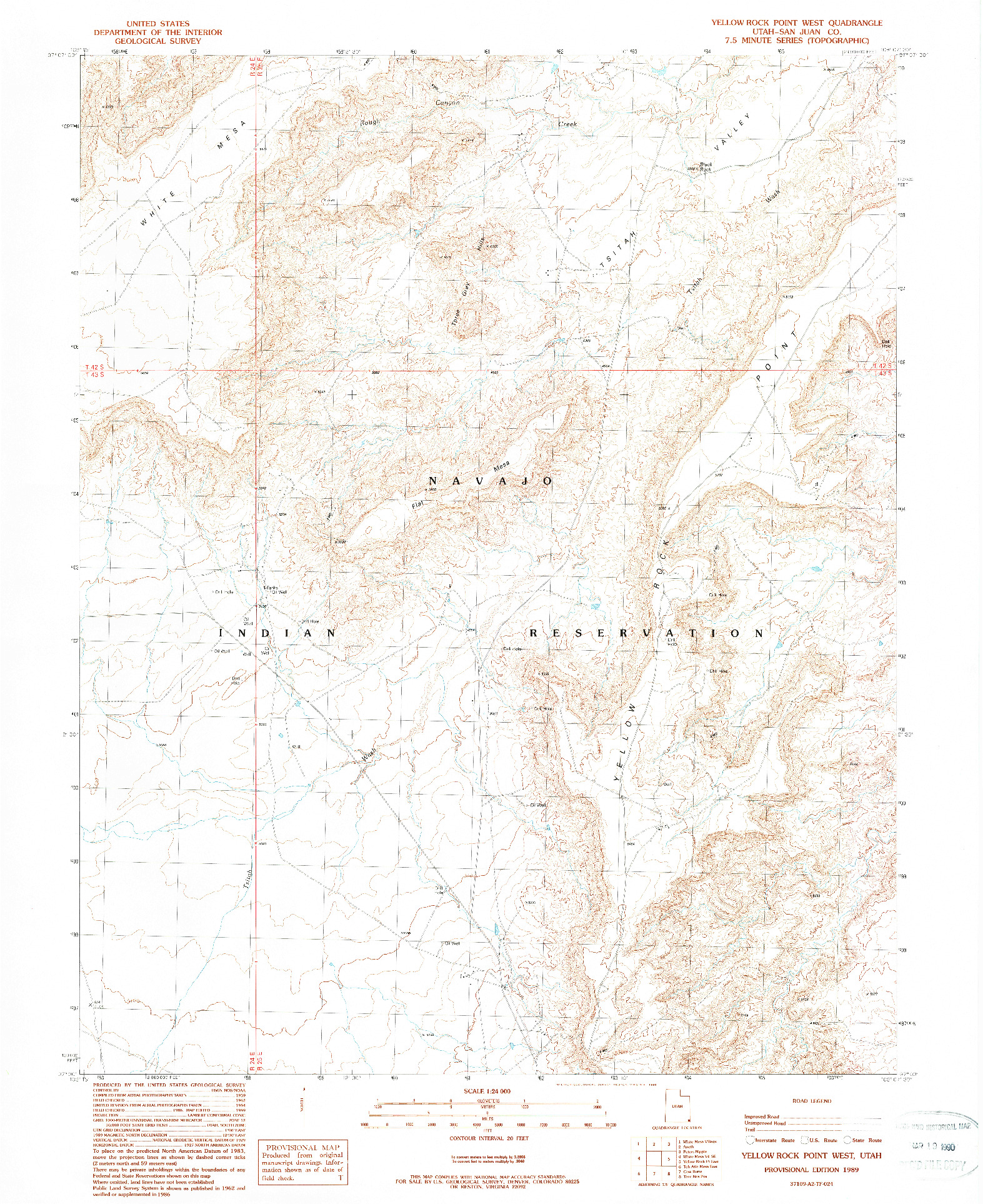 USGS 1:24000-SCALE QUADRANGLE FOR YELLOW ROCK POINT WEST, UT 1989