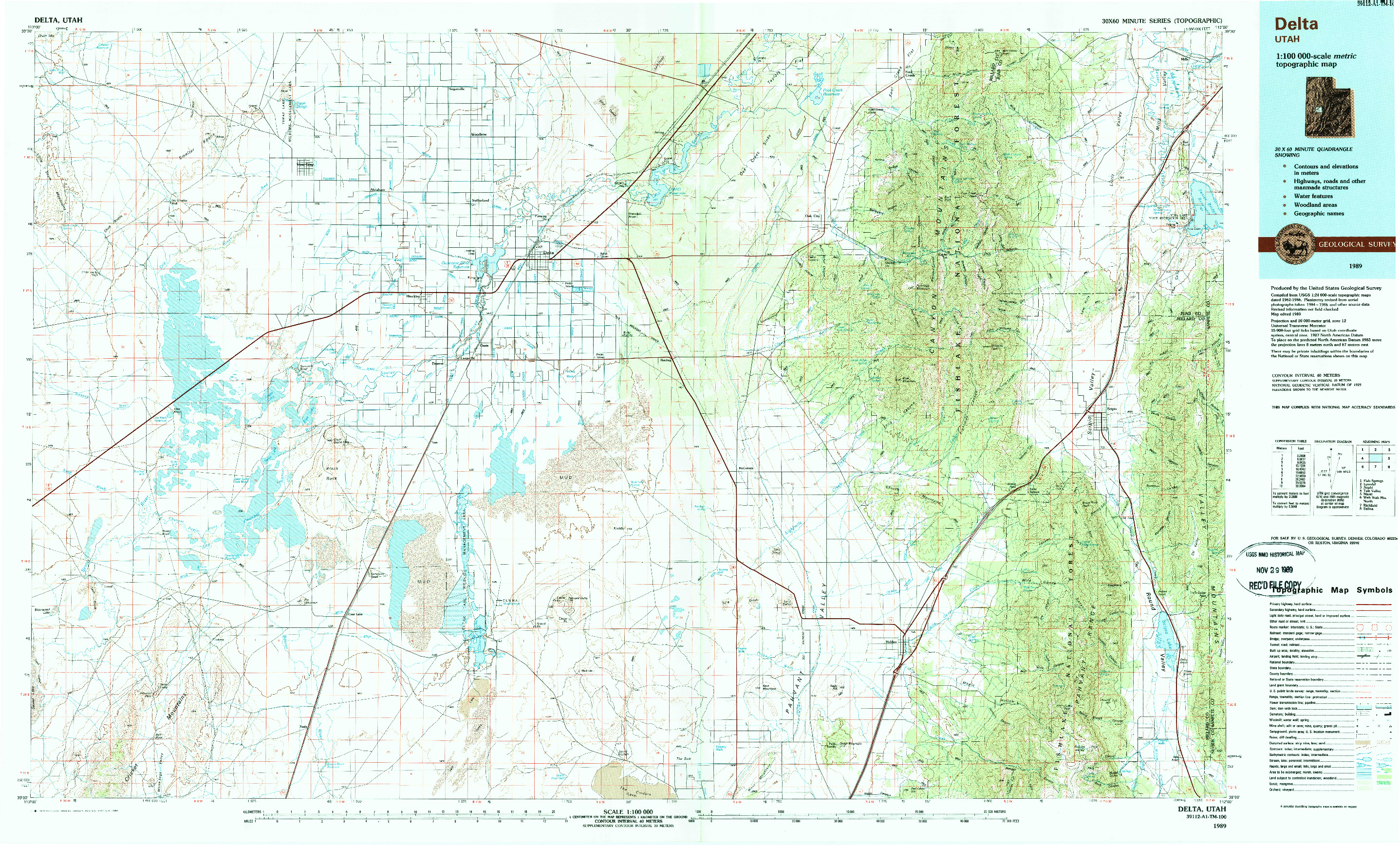 USGS 1:100000-SCALE QUADRANGLE FOR DELTA, UT 1989