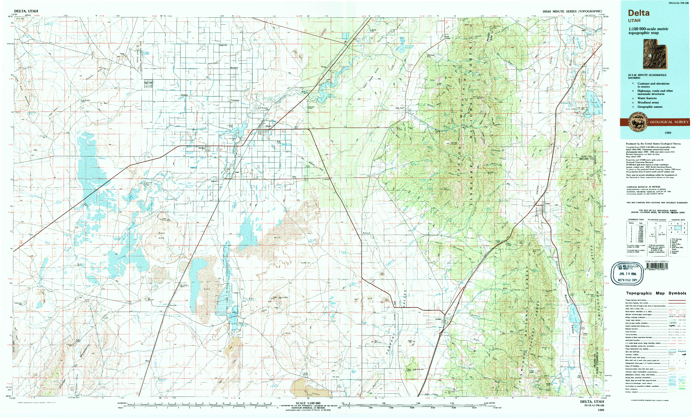 USGS 1:100000-SCALE QUADRANGLE FOR DELTA, UT 1989