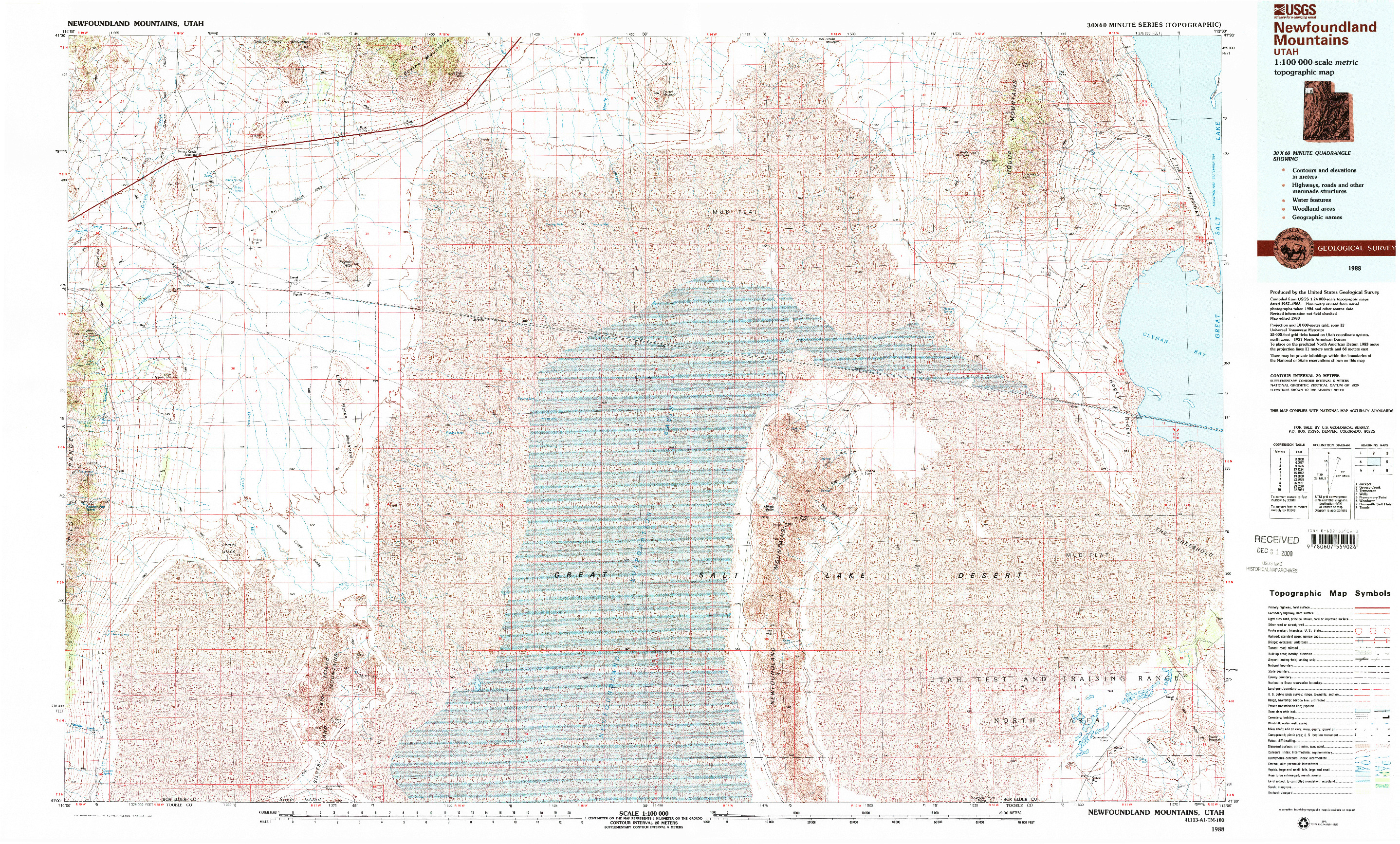 USGS 1:100000-SCALE QUADRANGLE FOR NEWFOUNDLAND MOUNTAINS, UT 1988