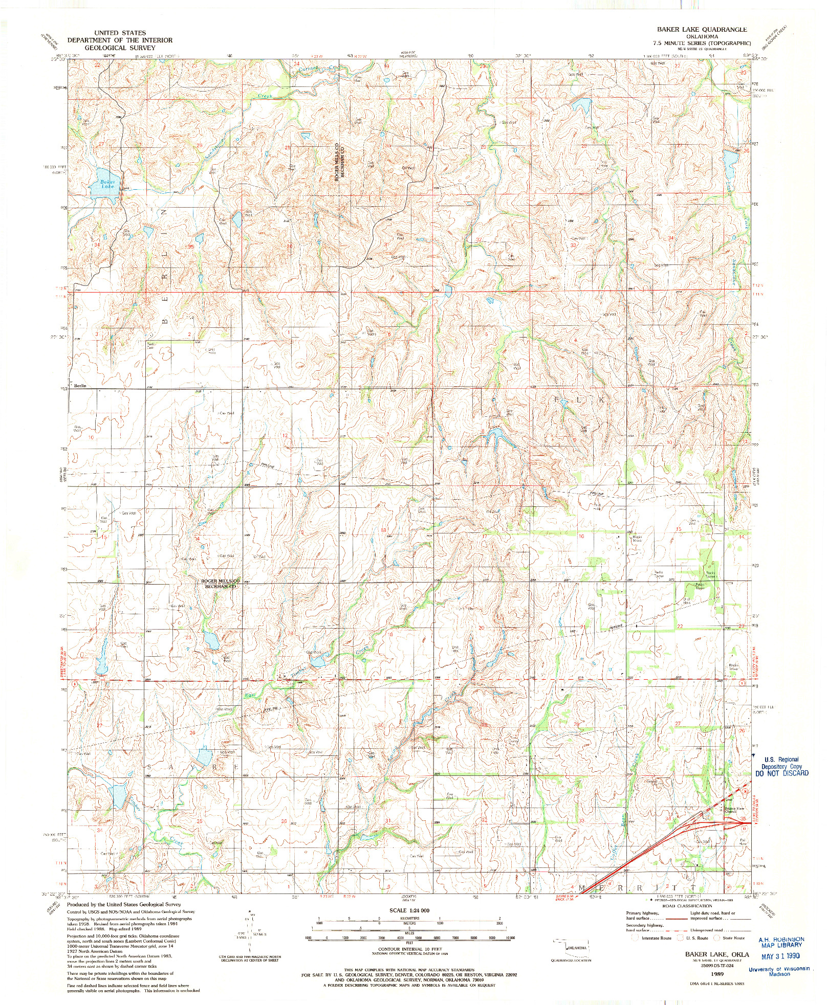 USGS 1:24000-SCALE QUADRANGLE FOR BAKER LAKE, OK 1989