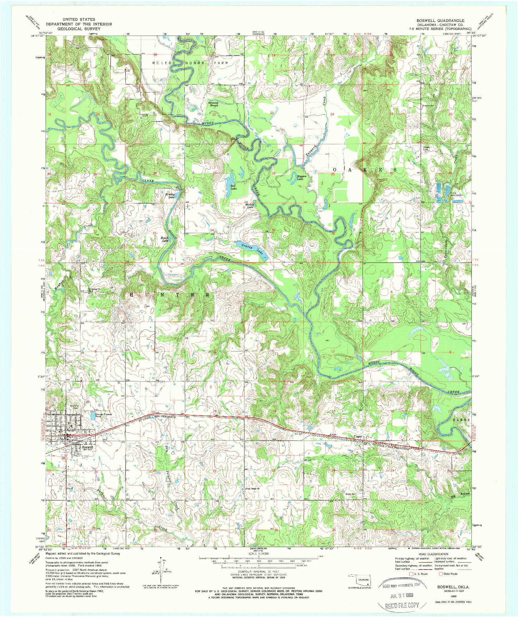 USGS 1:24000-SCALE QUADRANGLE FOR BOSWELL, OK 1969