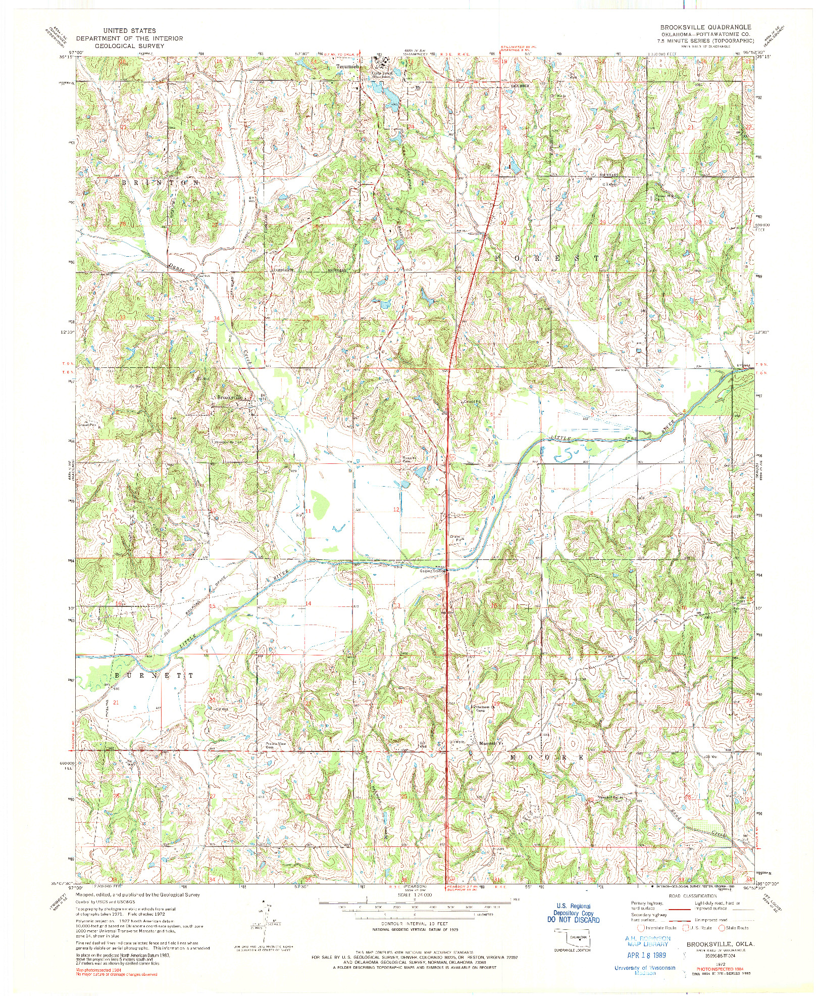 USGS 1:24000-SCALE QUADRANGLE FOR BROOKSVILLE, OK 1972