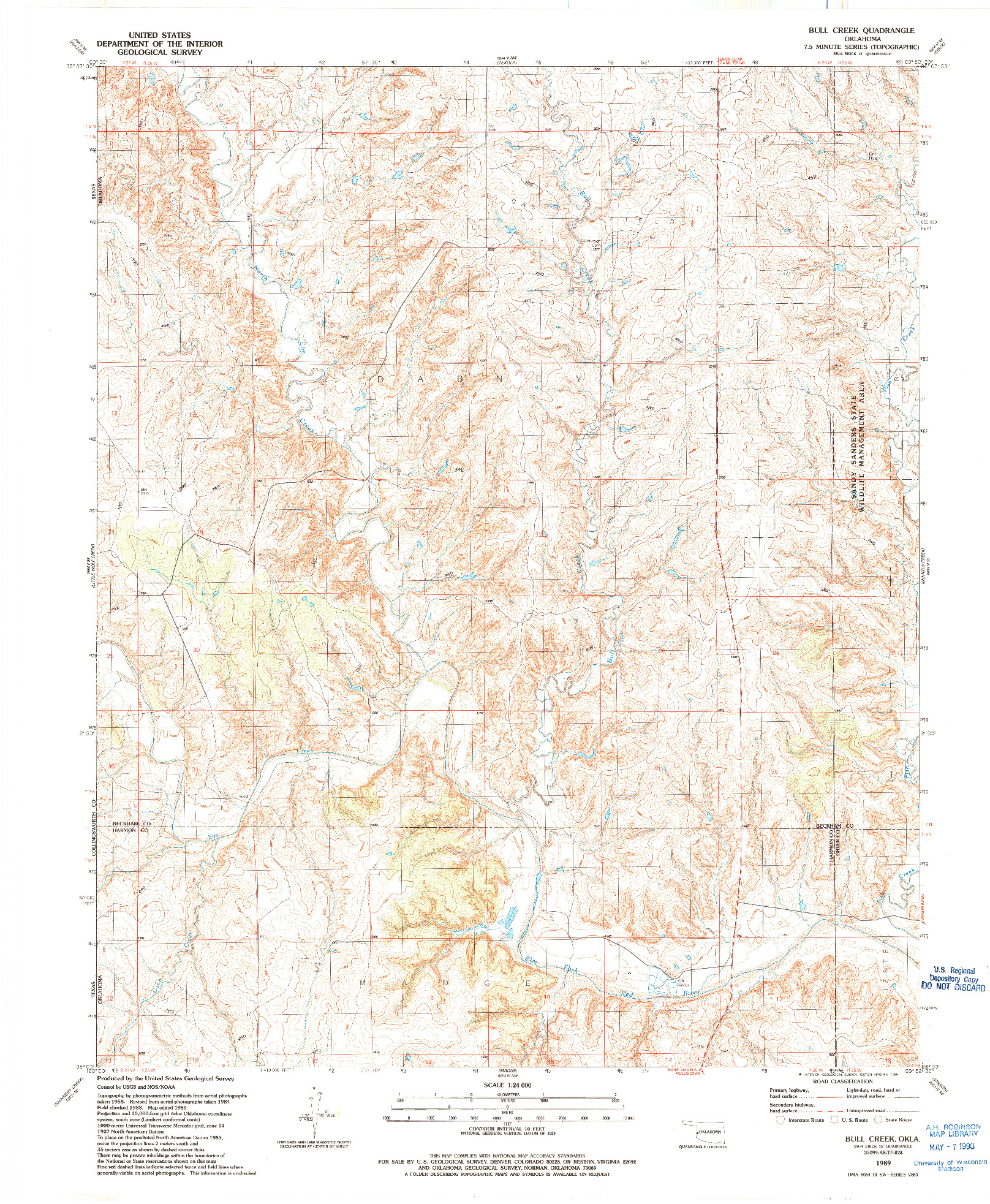 USGS 1:24000-SCALE QUADRANGLE FOR BULL CREEK, OK 1989