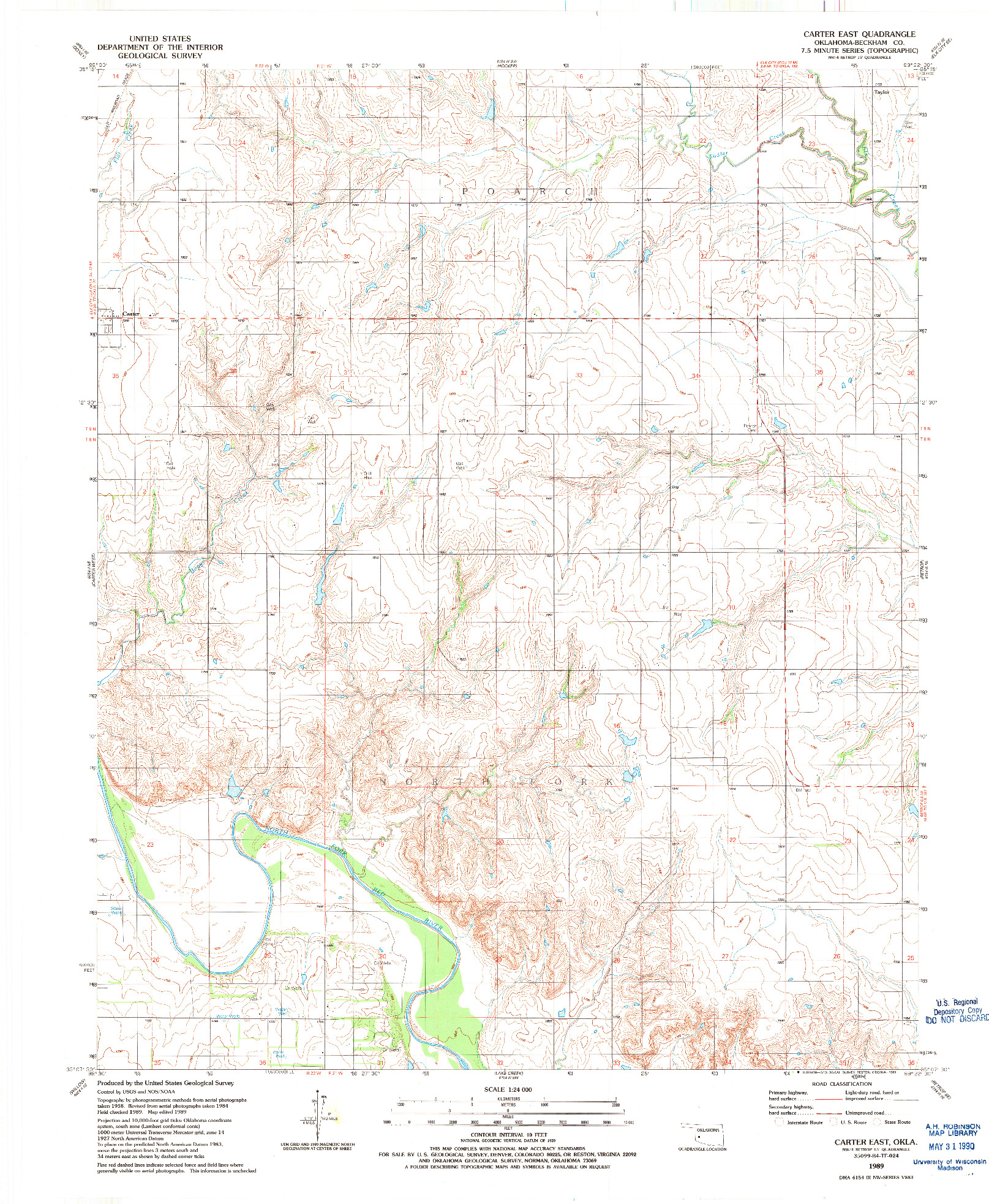 USGS 1:24000-SCALE QUADRANGLE FOR CARTER EAST, OK 1989