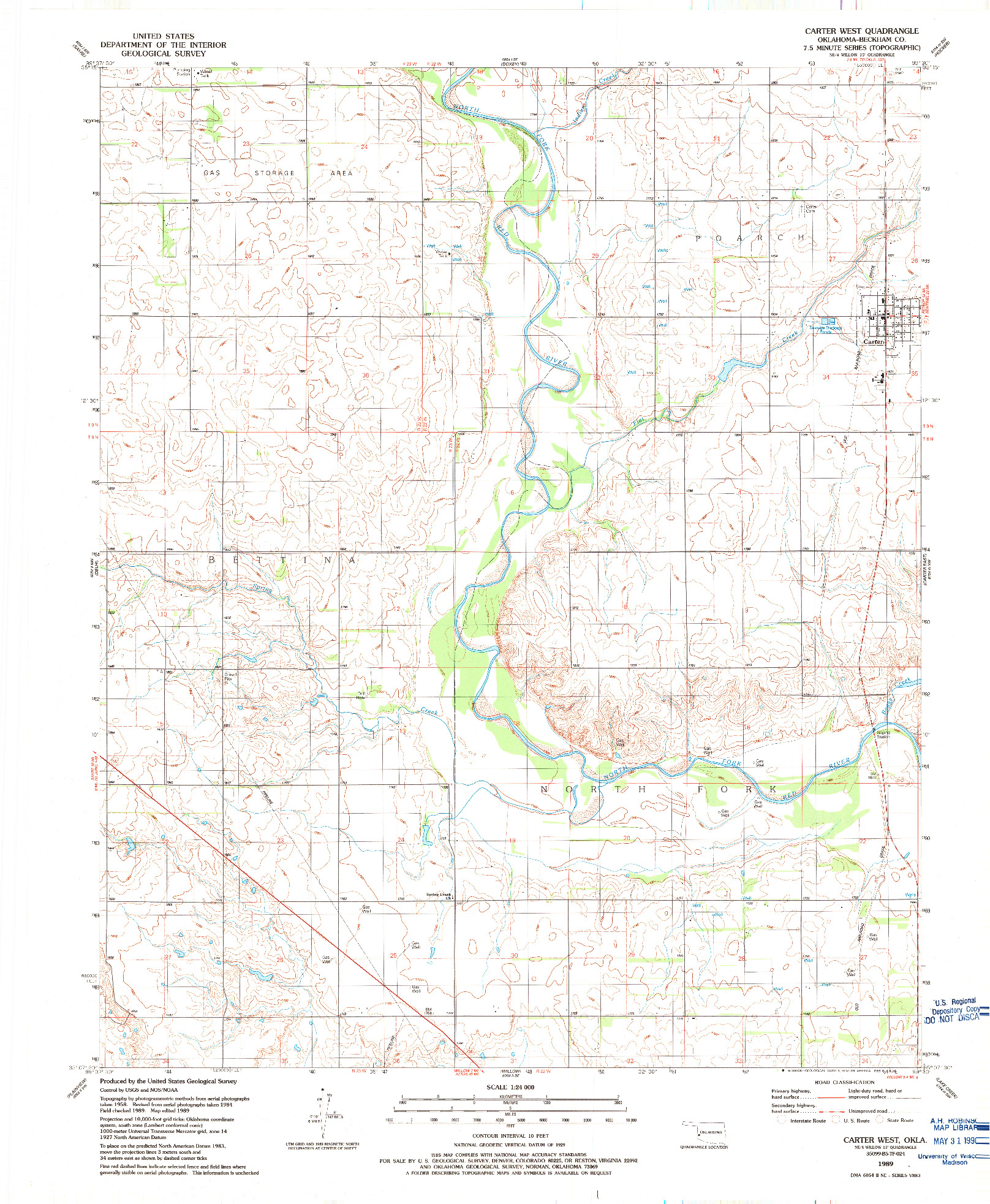 USGS 1:24000-SCALE QUADRANGLE FOR CARTER WEST, OK 1989