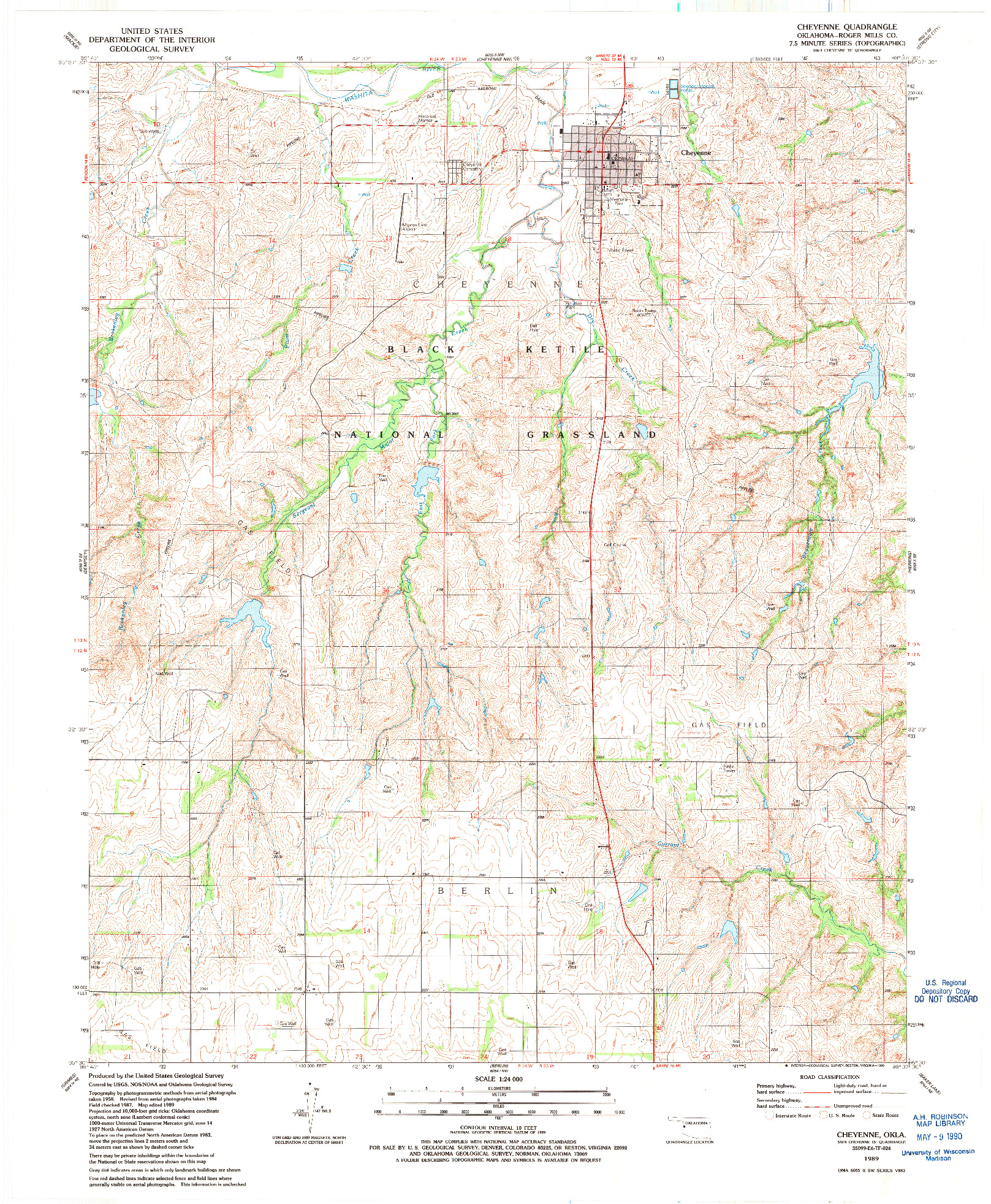 USGS 1:24000-SCALE QUADRANGLE FOR CHEYENNE, OK 1989