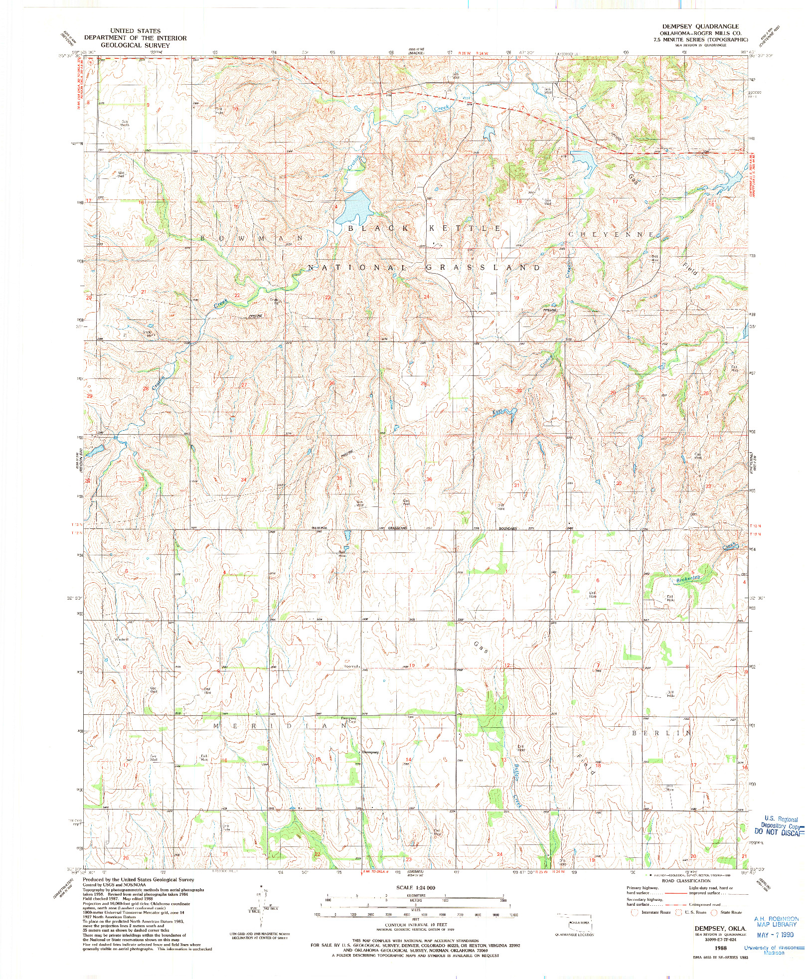 USGS 1:24000-SCALE QUADRANGLE FOR DEMPSEY, OK 1988