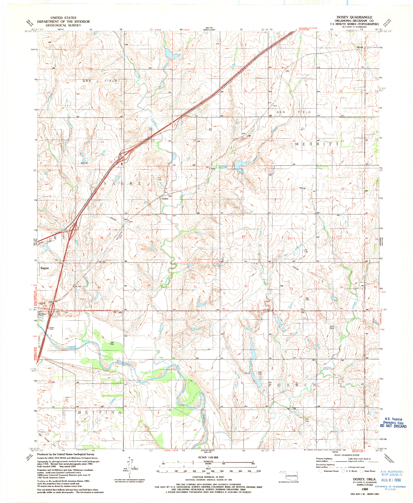 USGS 1:24000-SCALE QUADRANGLE FOR DOXEY, OK 1989