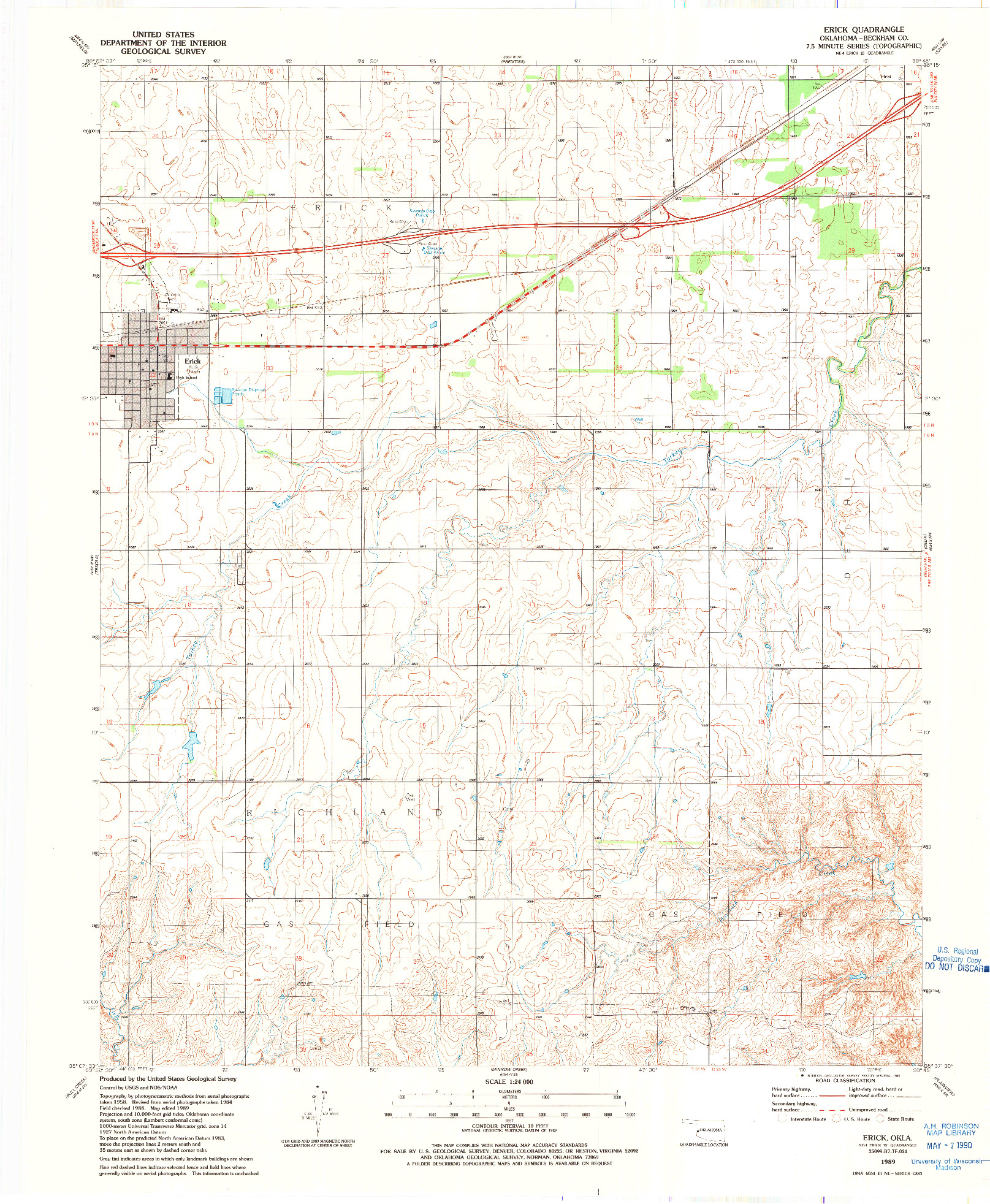USGS 1:24000-SCALE QUADRANGLE FOR ERICK, OK 1989