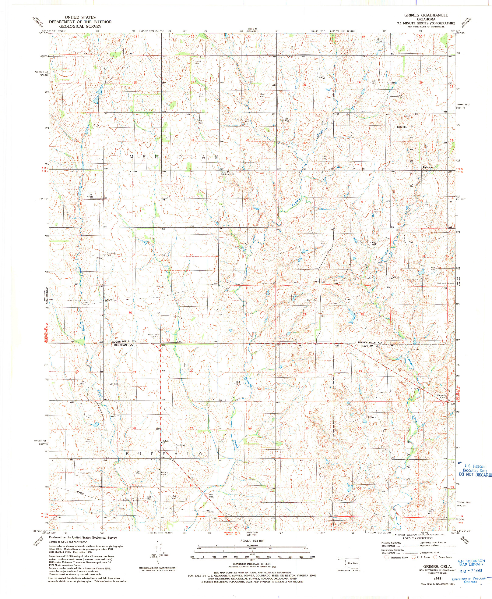 USGS 1:24000-SCALE QUADRANGLE FOR GRIMES, OK 1988