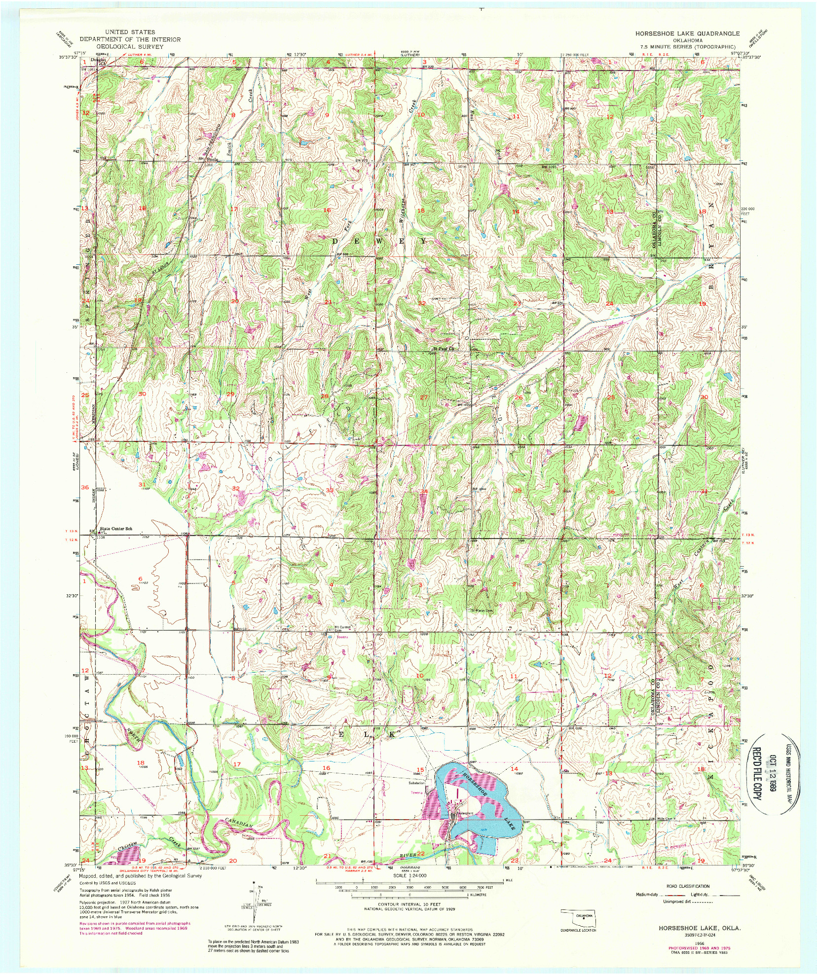 USGS 1:24000-SCALE QUADRANGLE FOR HORSESHOE LAKE, OK 1956