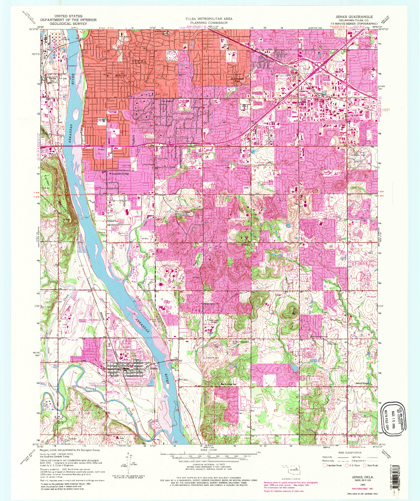 USGS 1:24000-SCALE QUADRANGLE FOR JENKS, OK 1952