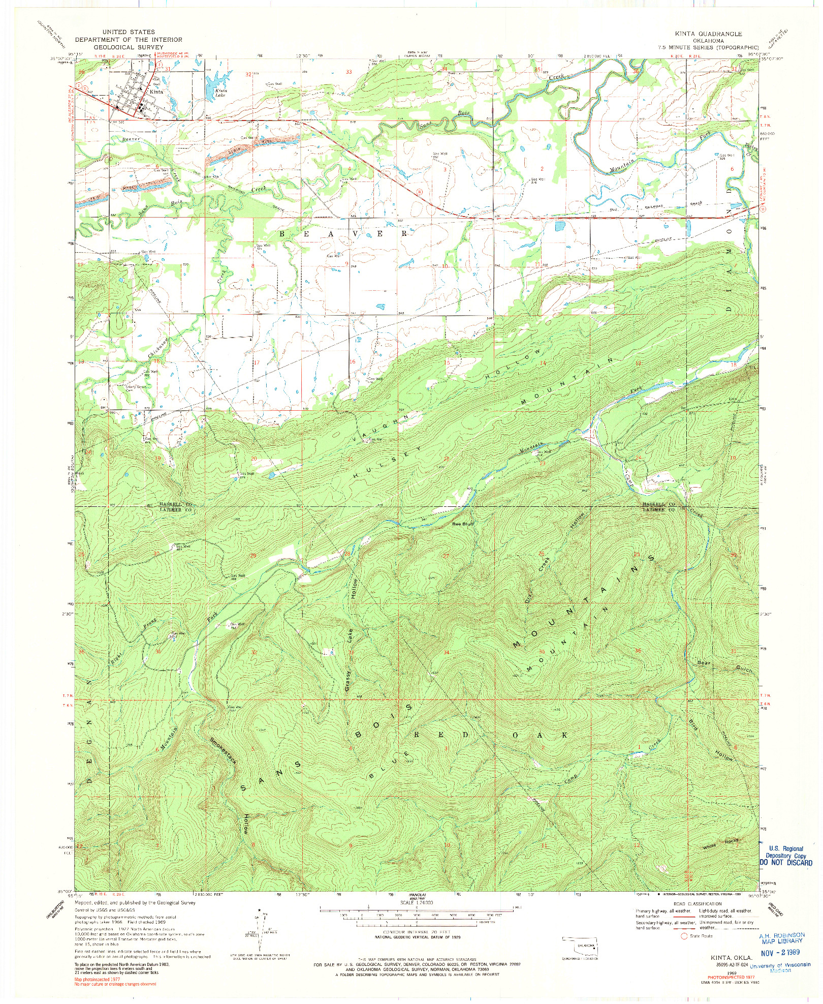USGS 1:24000-SCALE QUADRANGLE FOR KINTA, OK 1969