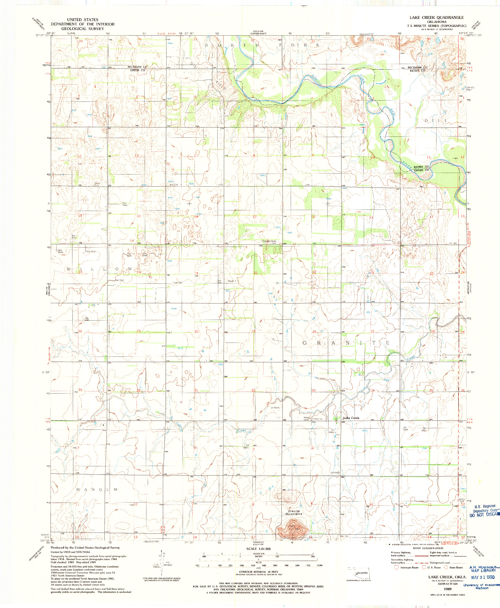 USGS 1:24000-SCALE QUADRANGLE FOR LAKE CREEK, OK 1989