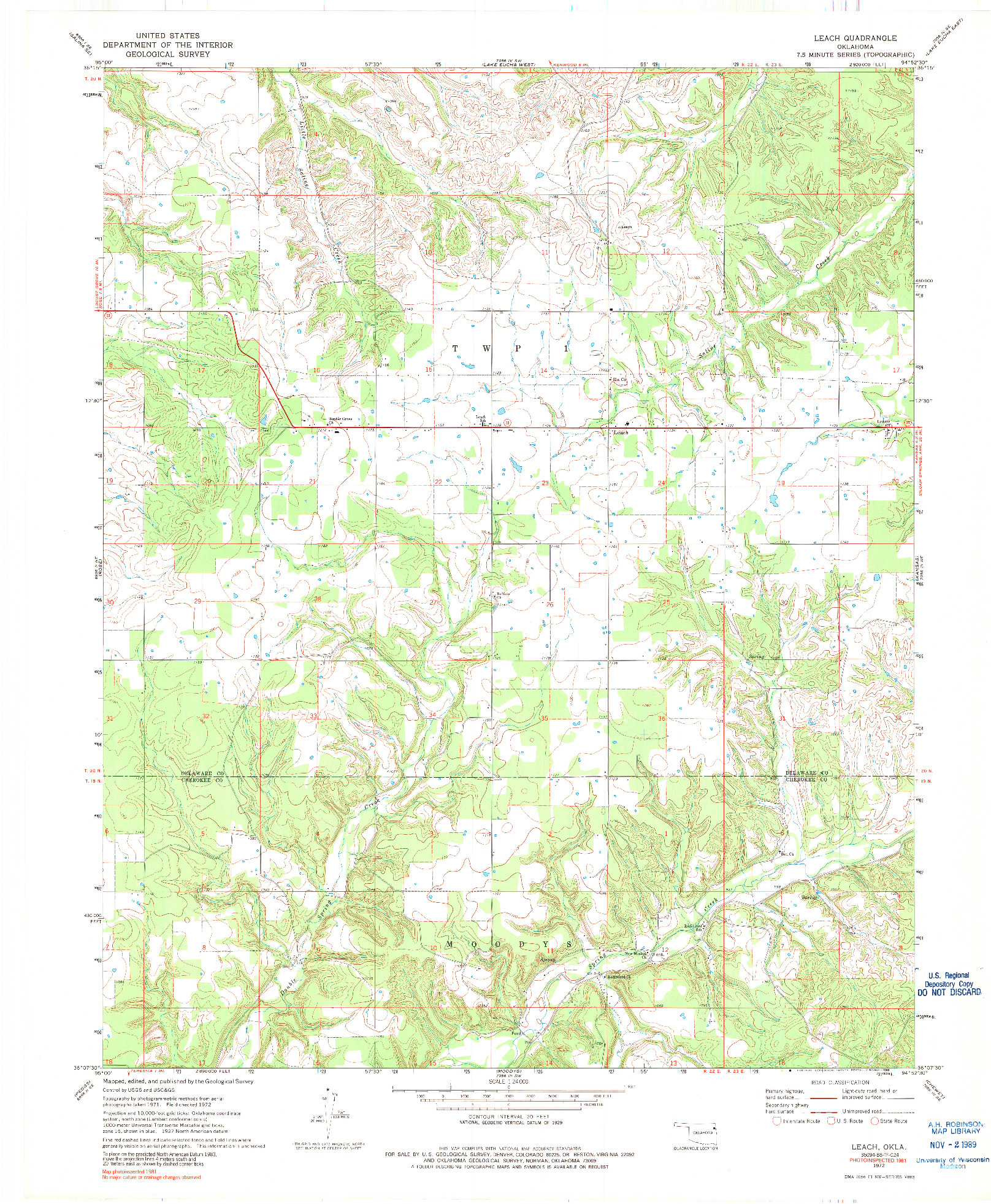 USGS 1:24000-SCALE QUADRANGLE FOR LEACH, OK 1972