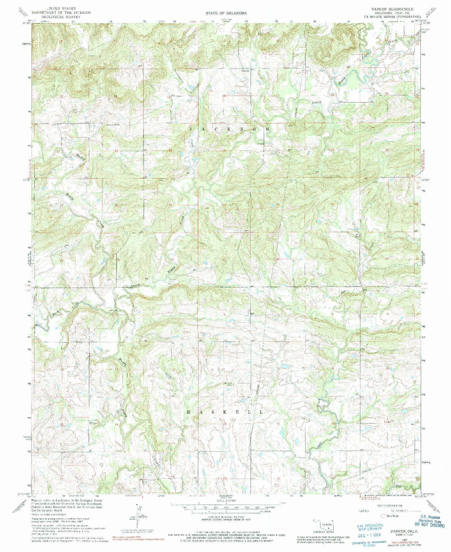 USGS 1:24000-SCALE QUADRANGLE FOR PARKER, OK 1967