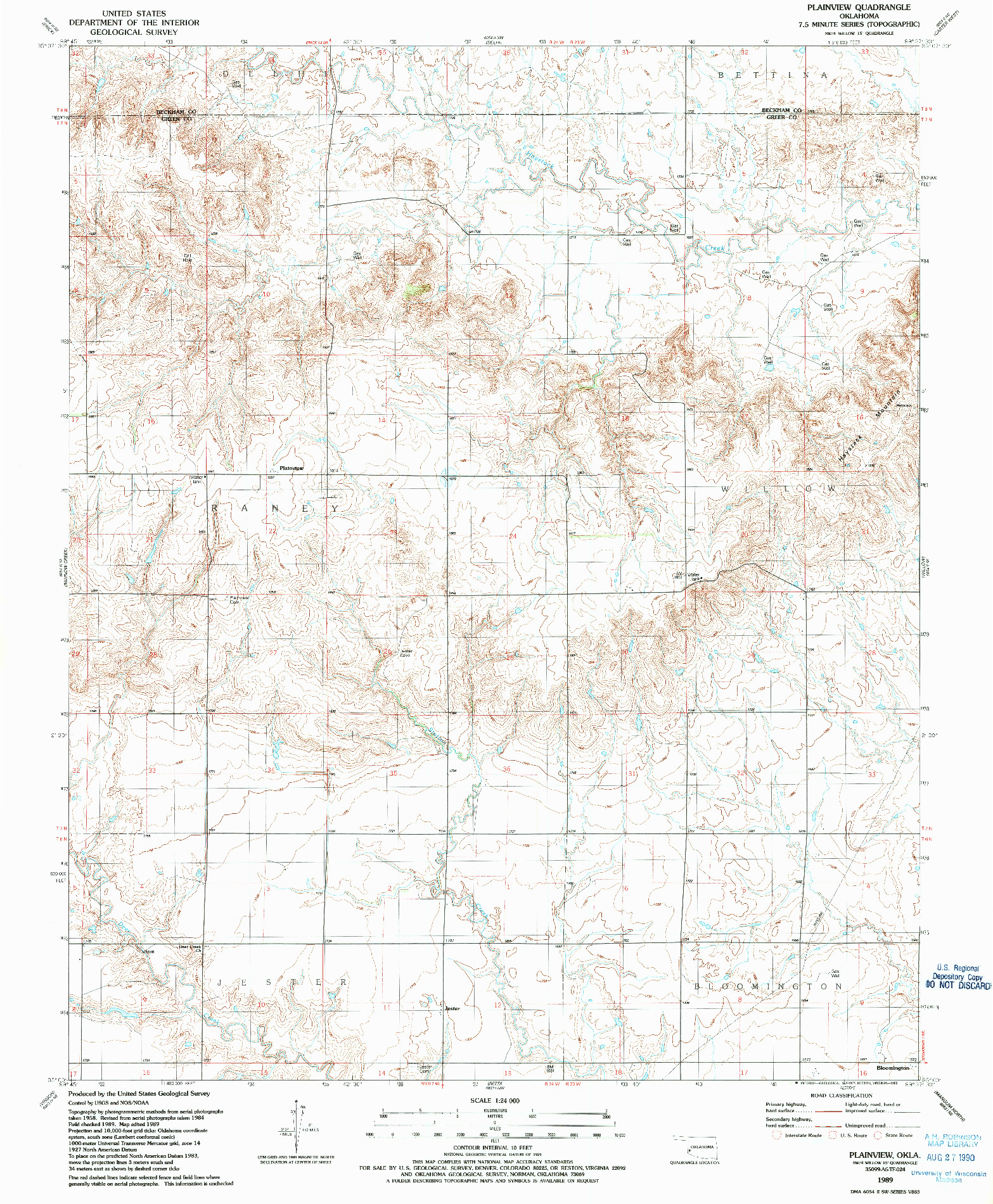 USGS 1:24000-SCALE QUADRANGLE FOR PLAINVIEW, OK 1989