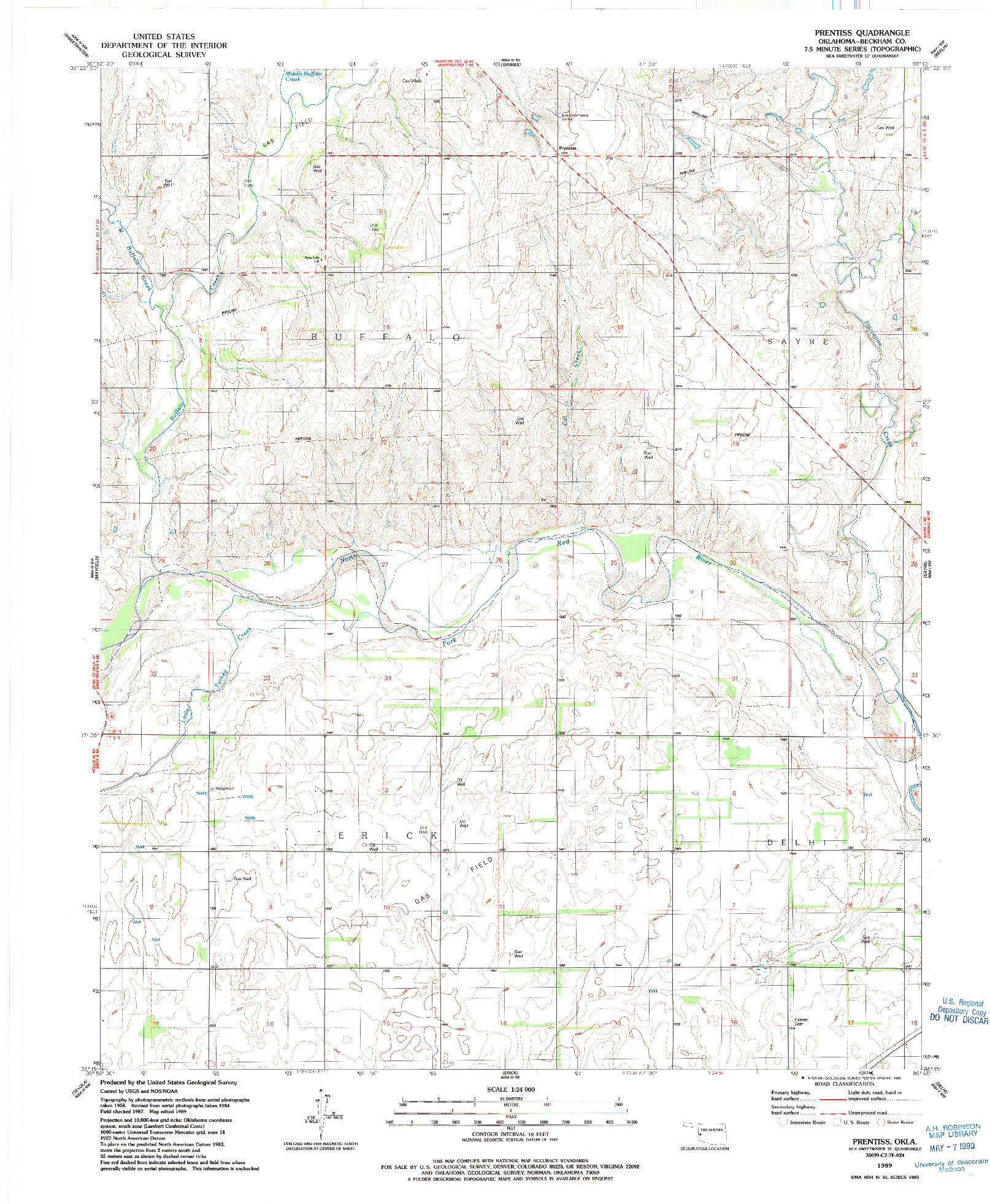 USGS 1:24000-SCALE QUADRANGLE FOR PRENTISS, OK 1989