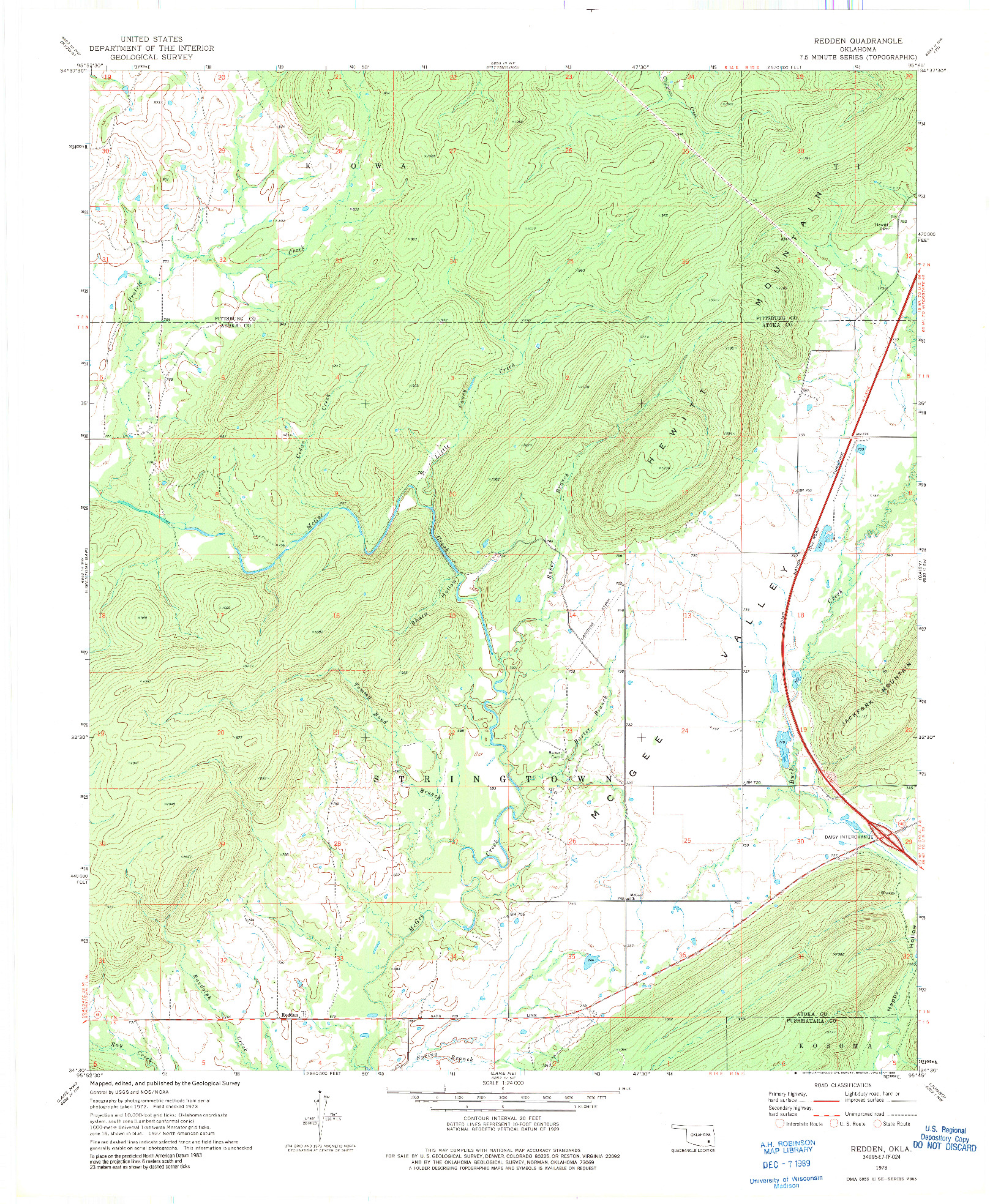 USGS 1:24000-SCALE QUADRANGLE FOR REDDEN, OK 1973