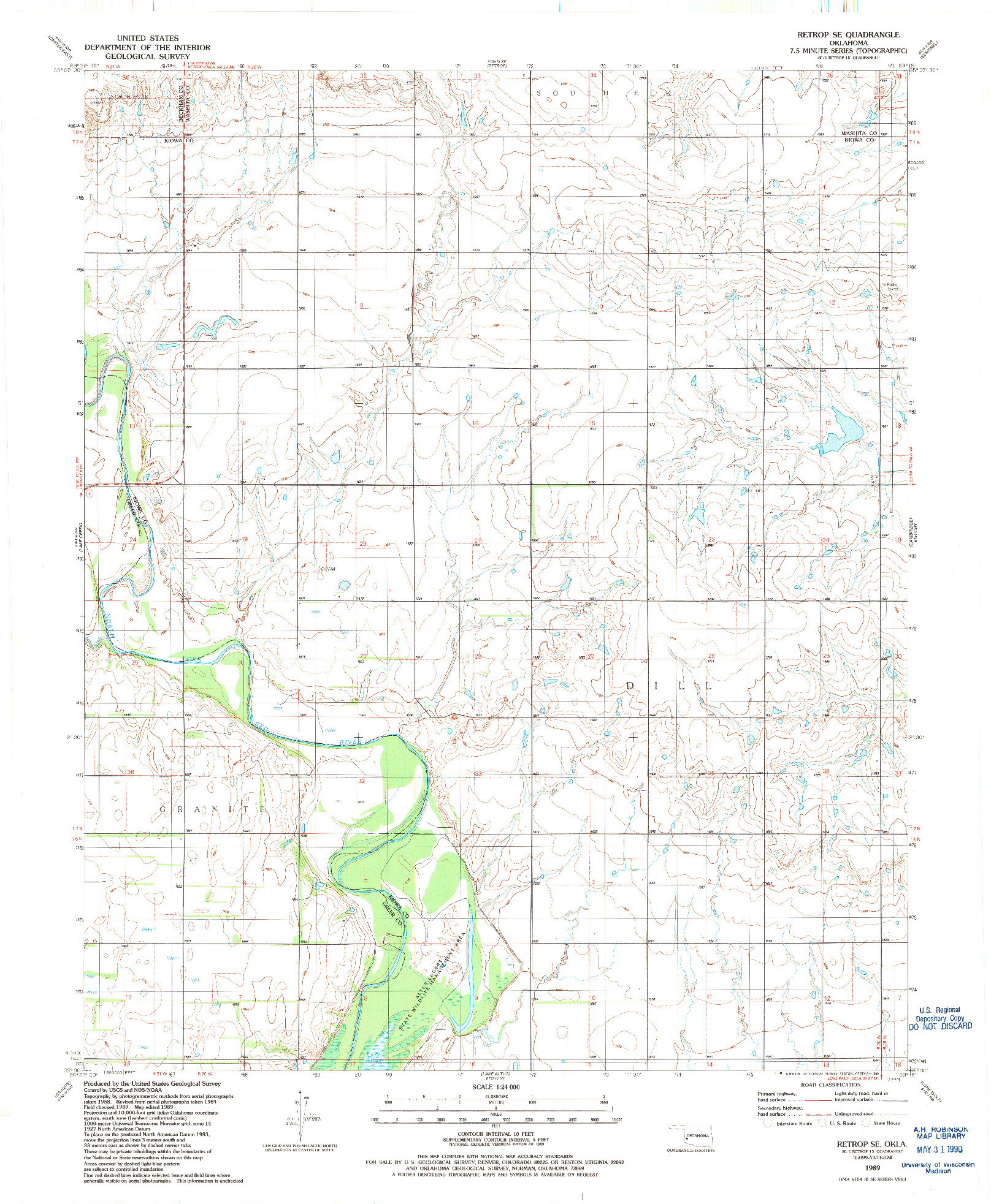 USGS 1:24000-SCALE QUADRANGLE FOR RETROP SE, OK 1989