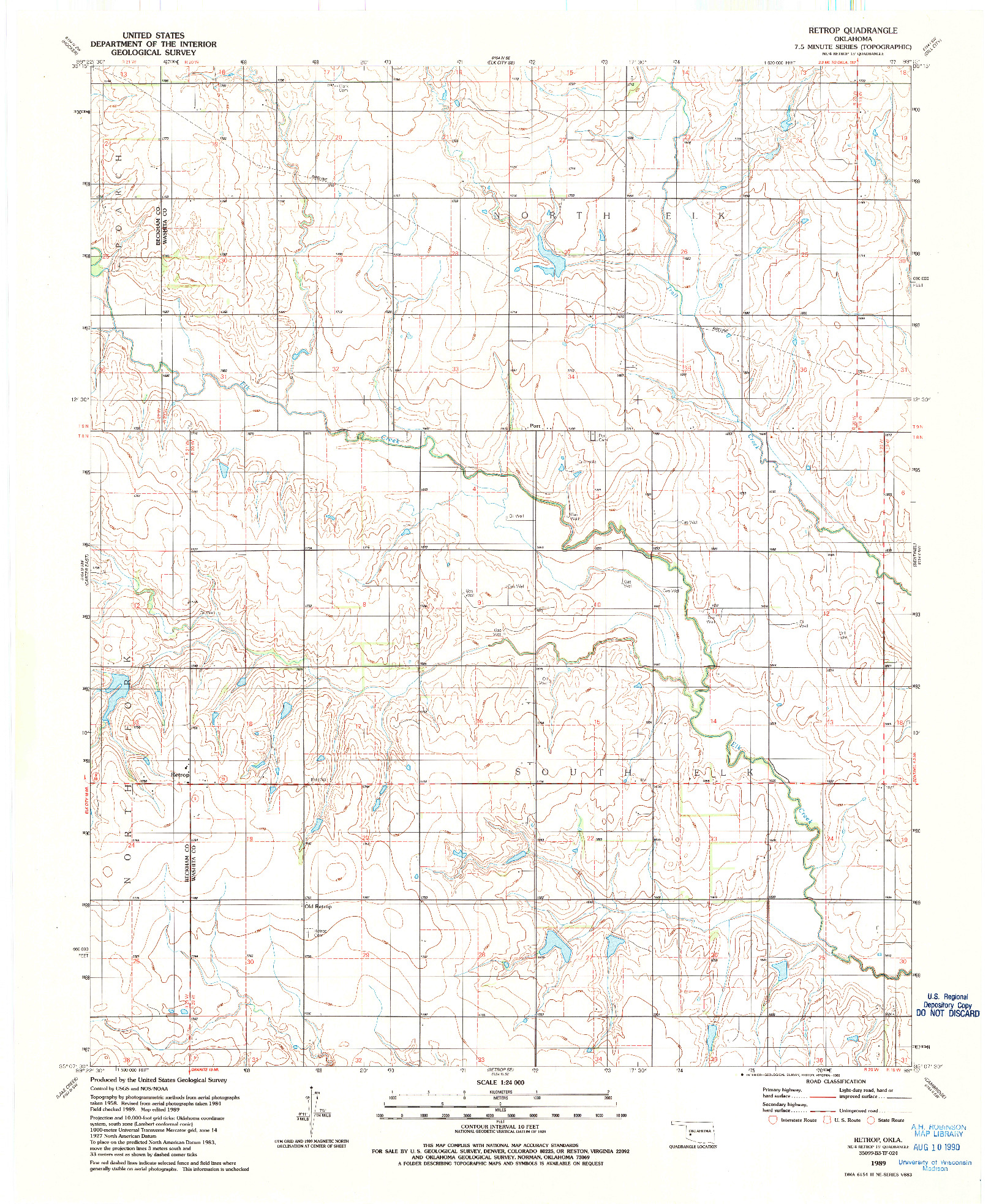 USGS 1:24000-SCALE QUADRANGLE FOR RETROP, OK 1989