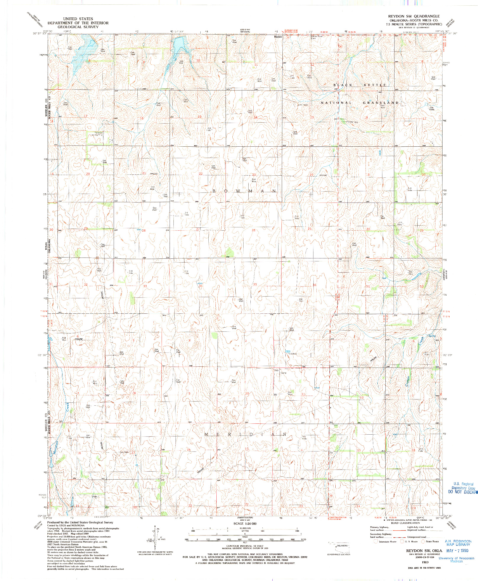 USGS 1:24000-SCALE QUADRANGLE FOR REYDON SW, OK 1989