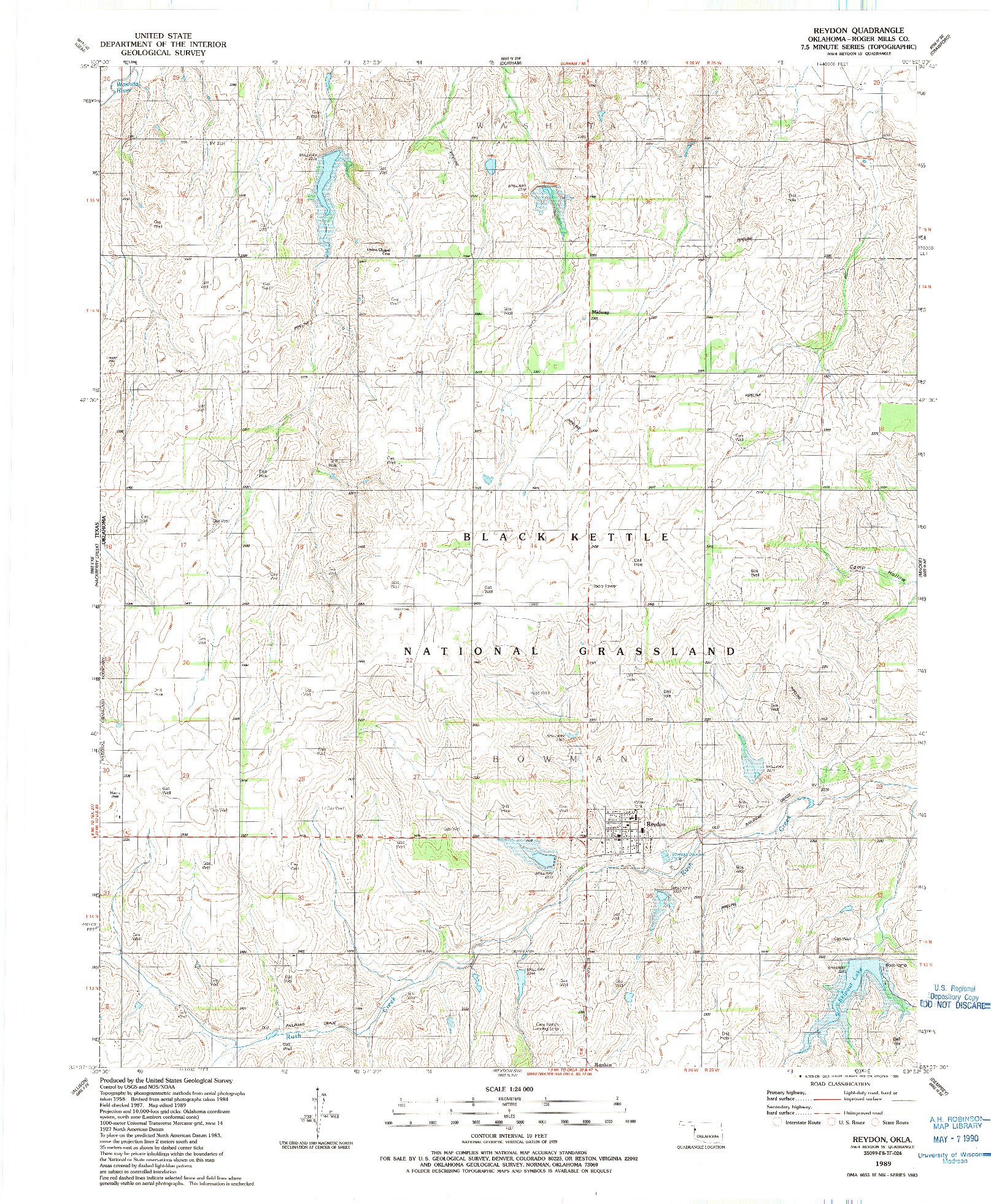 USGS 1:24000-SCALE QUADRANGLE FOR REYDON, OK 1989