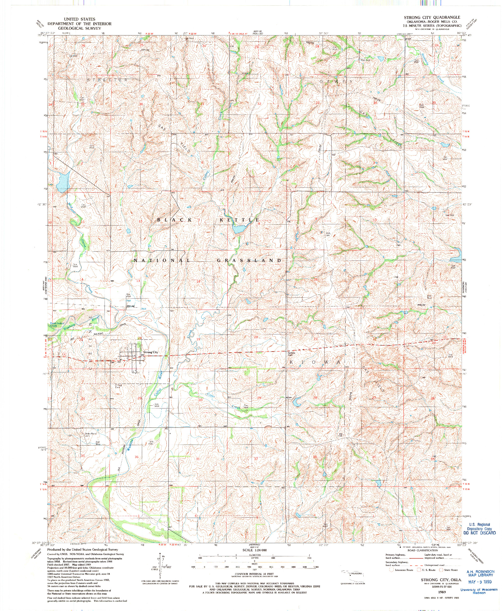 USGS 1:24000-SCALE QUADRANGLE FOR STRONG CITY, OK 1989