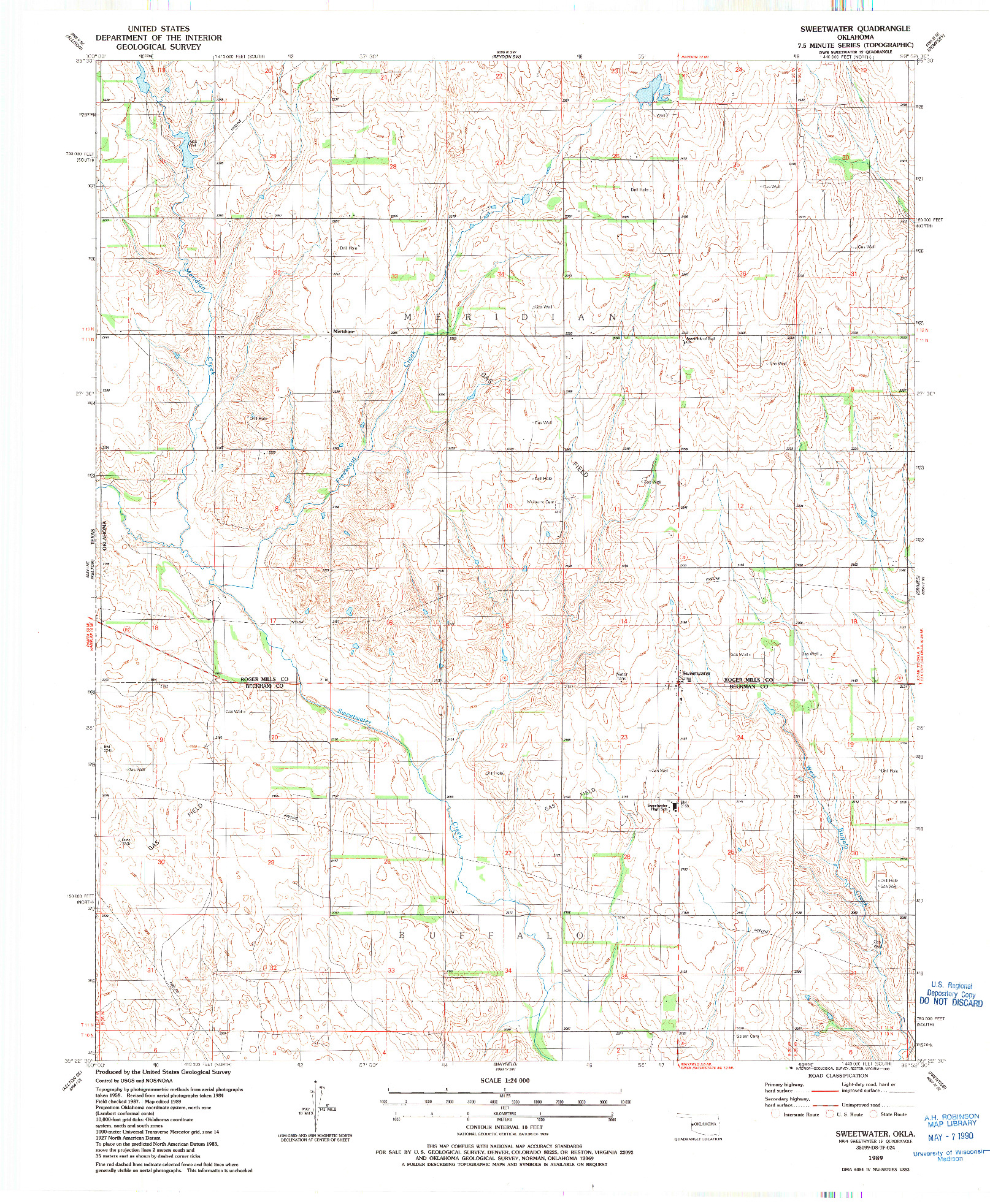 USGS 1:24000-SCALE QUADRANGLE FOR SWEETWATER, OK 1989