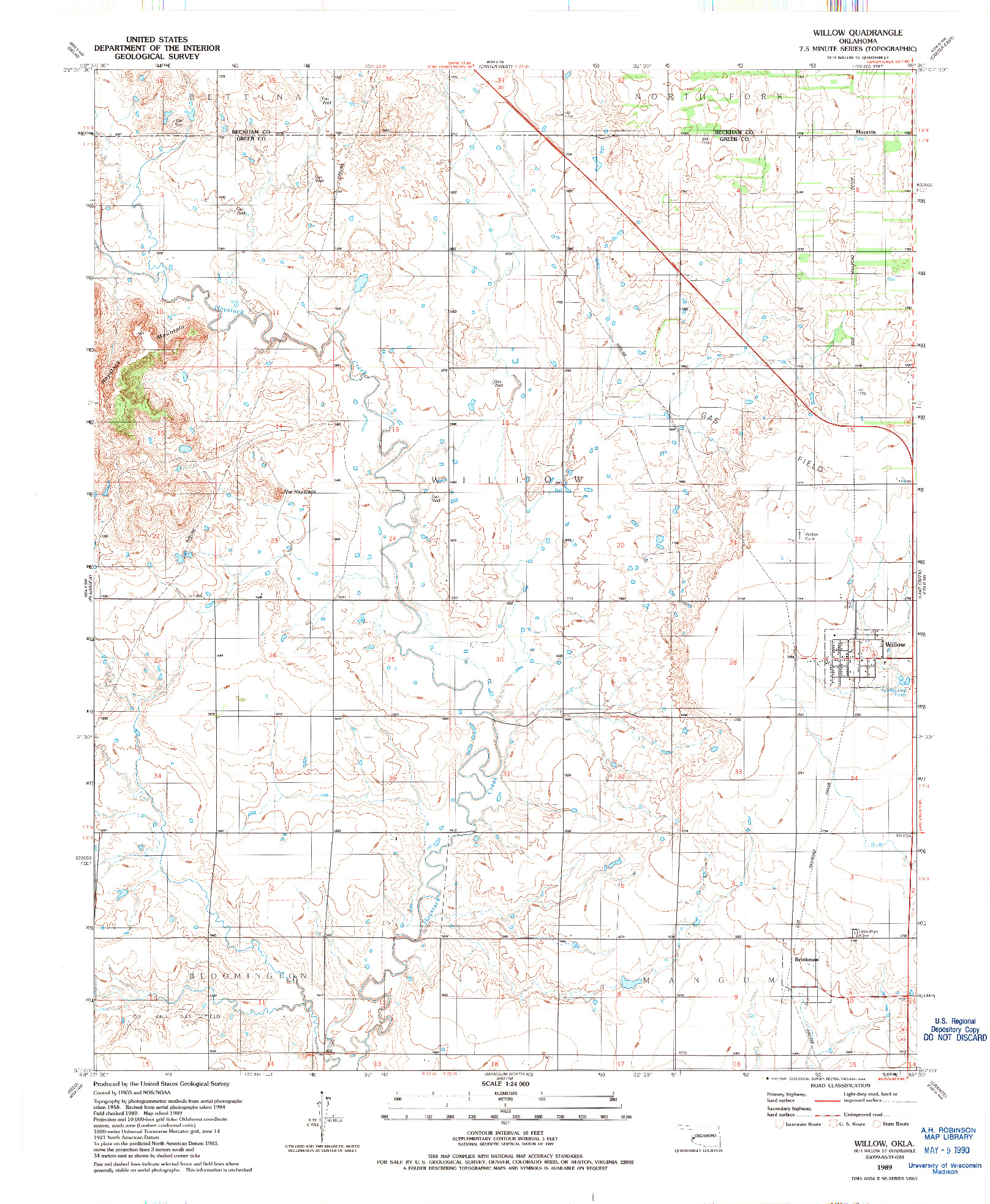 USGS 1:24000-SCALE QUADRANGLE FOR WILLOW, OK 1989