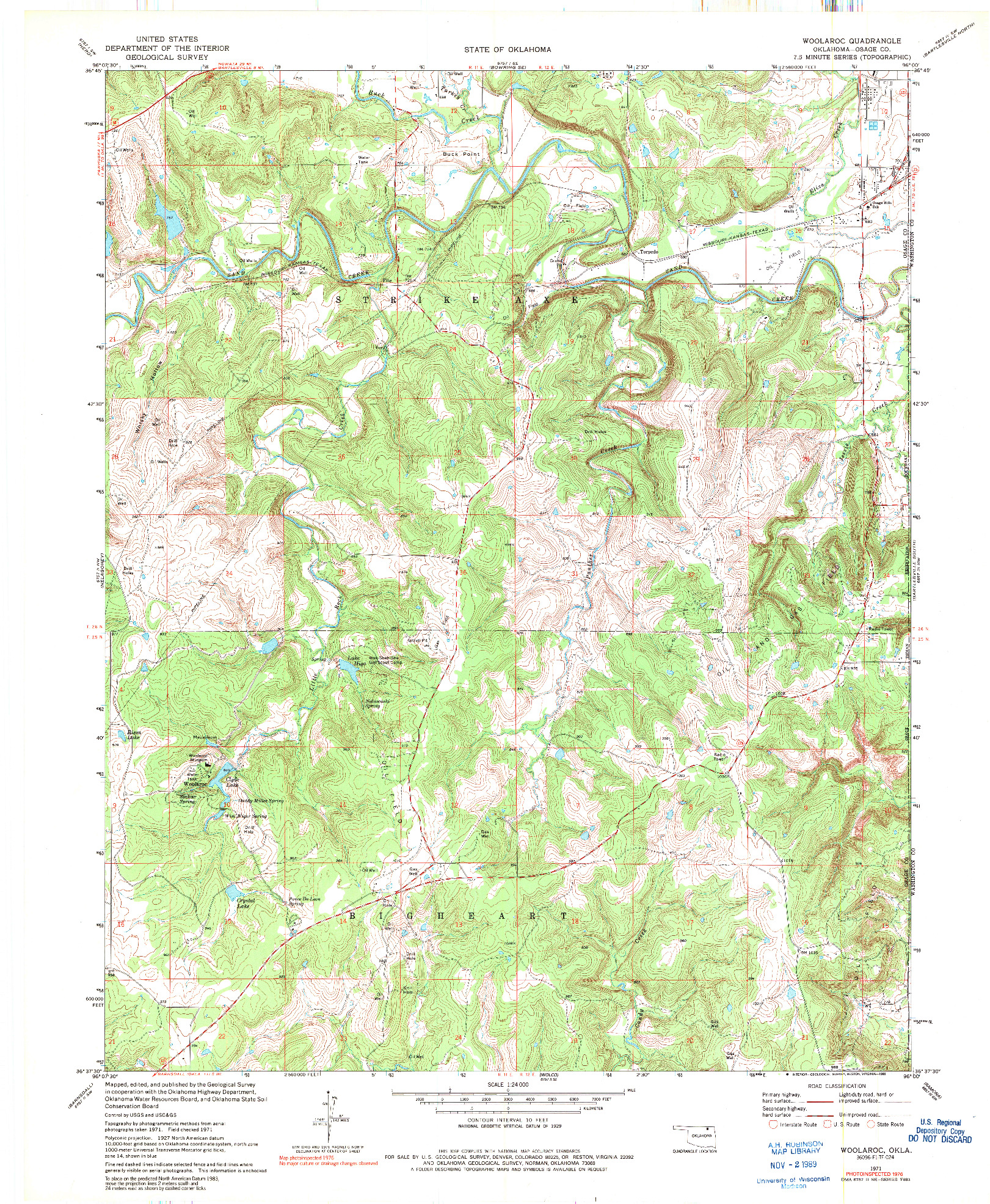 USGS 1:24000-SCALE QUADRANGLE FOR WOOLAROC, OK 1971