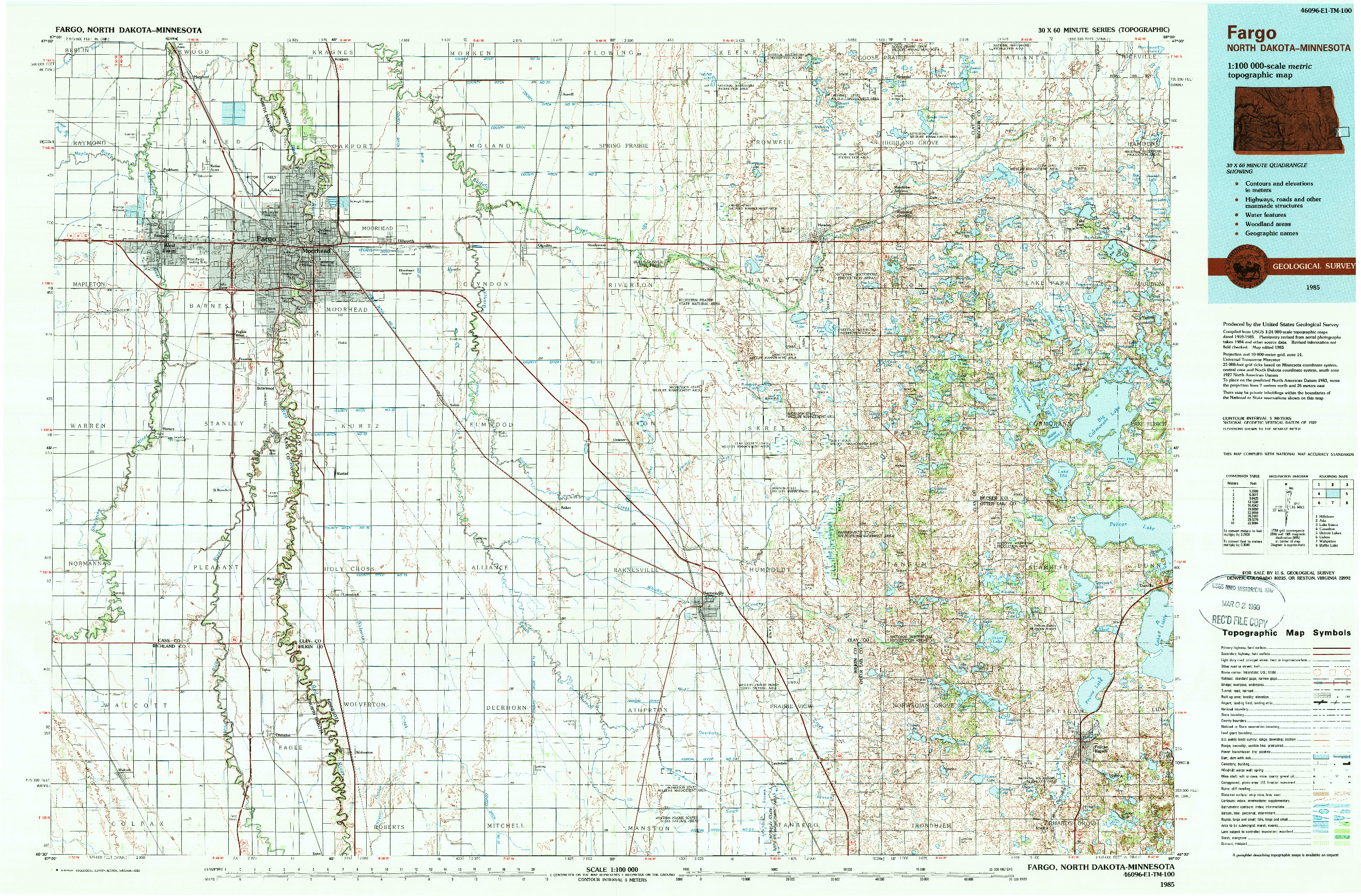 USGS 1:100000-SCALE QUADRANGLE FOR FARGO, ND 1985