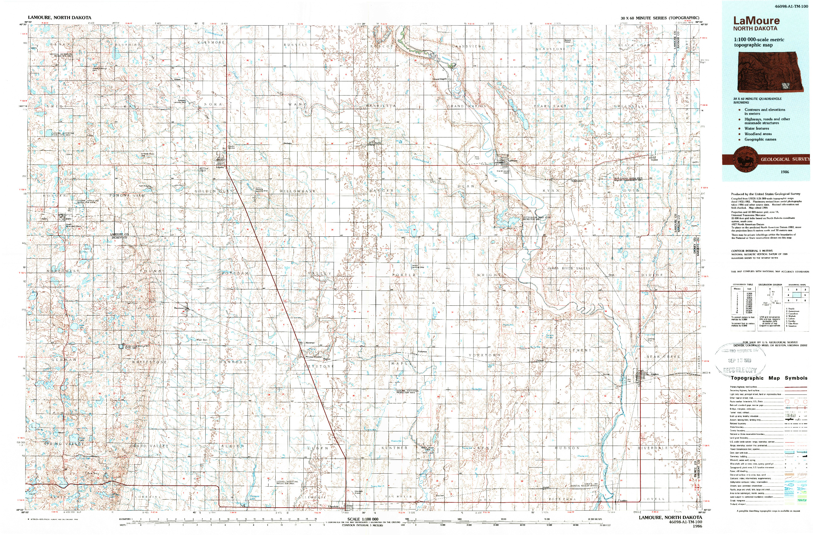 USGS 1:100000-SCALE QUADRANGLE FOR LA MOURE, ND 1986
