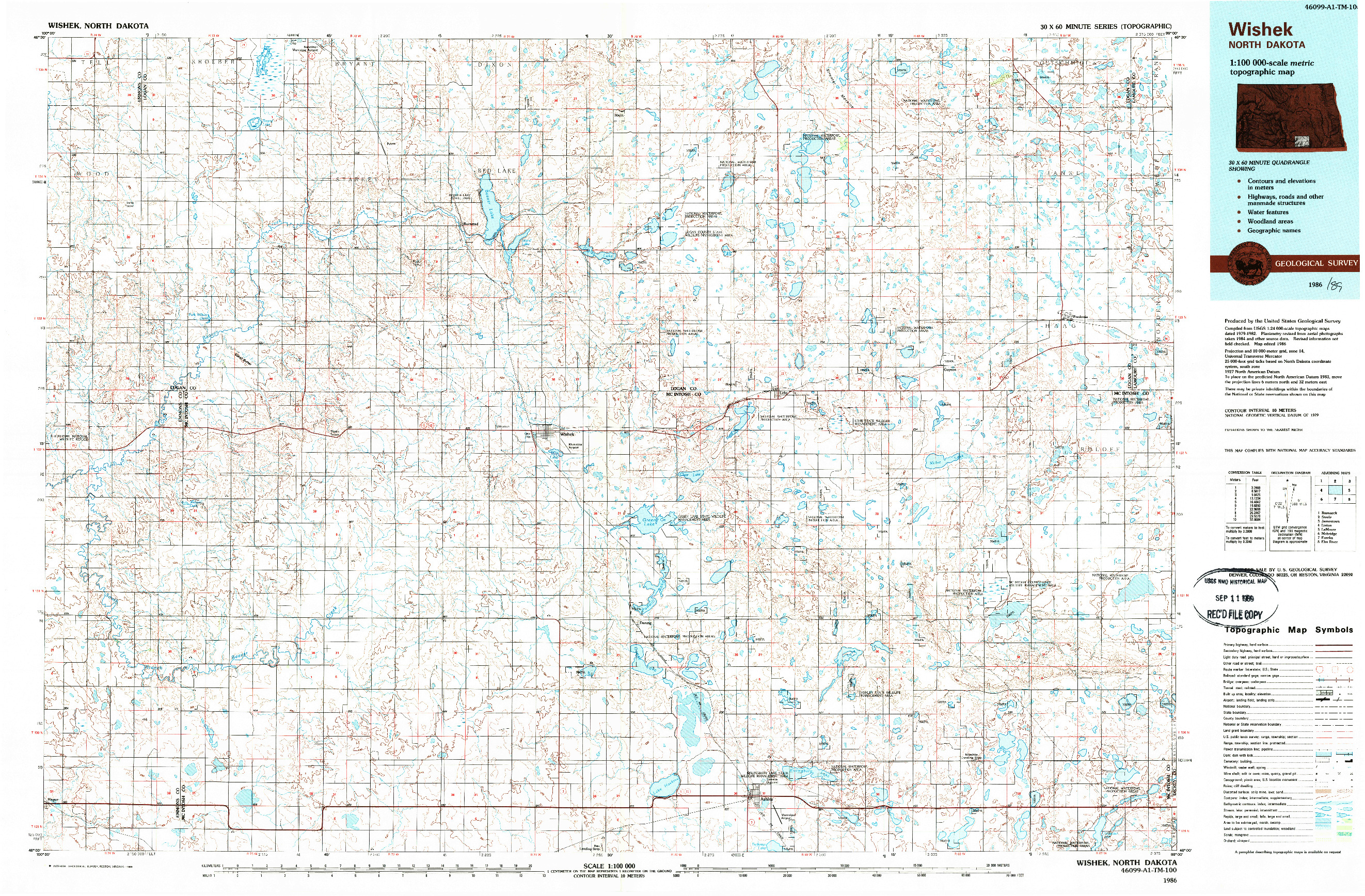 USGS 1:100000-SCALE QUADRANGLE FOR WISHEK, ND 1986