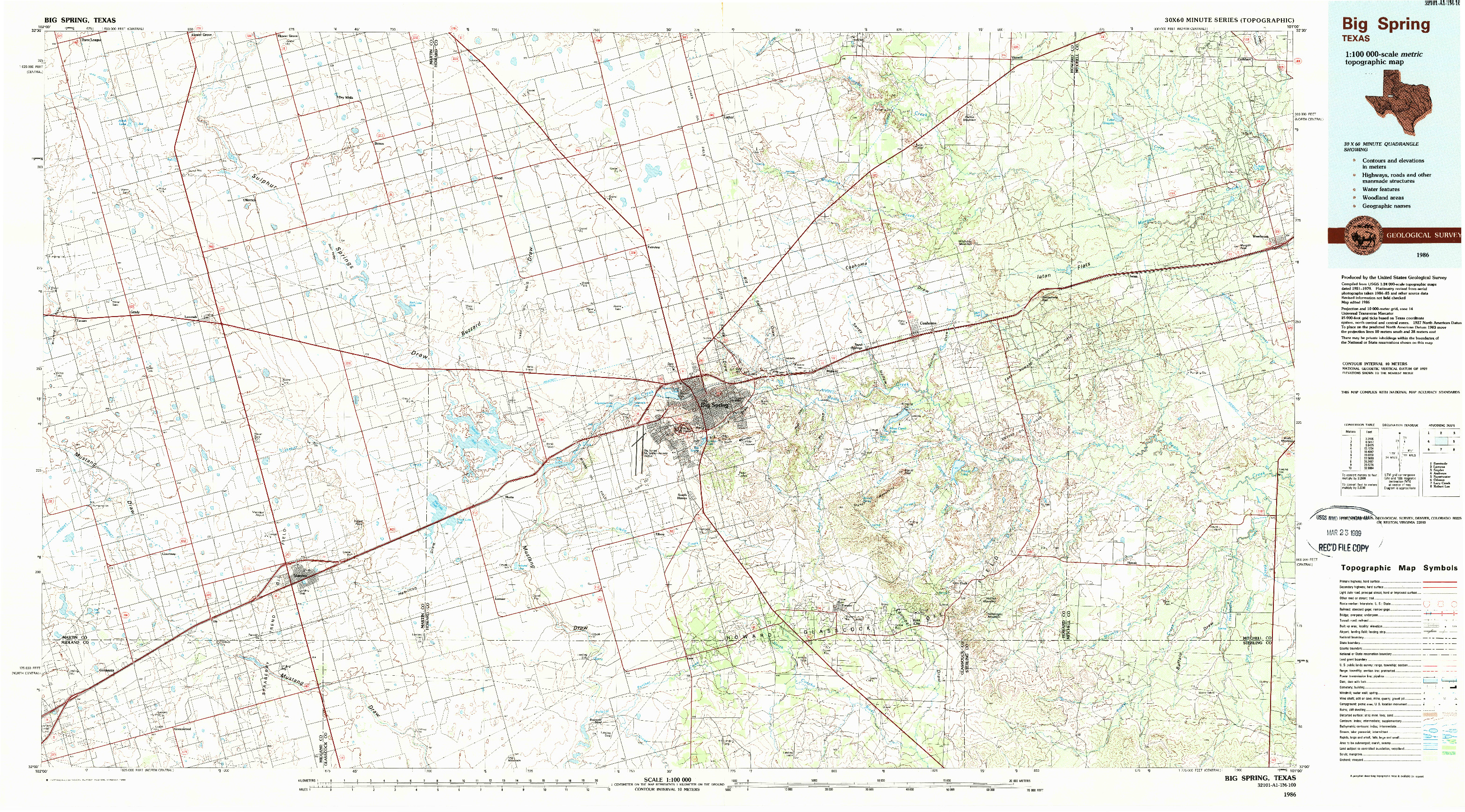 USGS 1:100000-SCALE QUADRANGLE FOR BIG SPRING, TX 1986