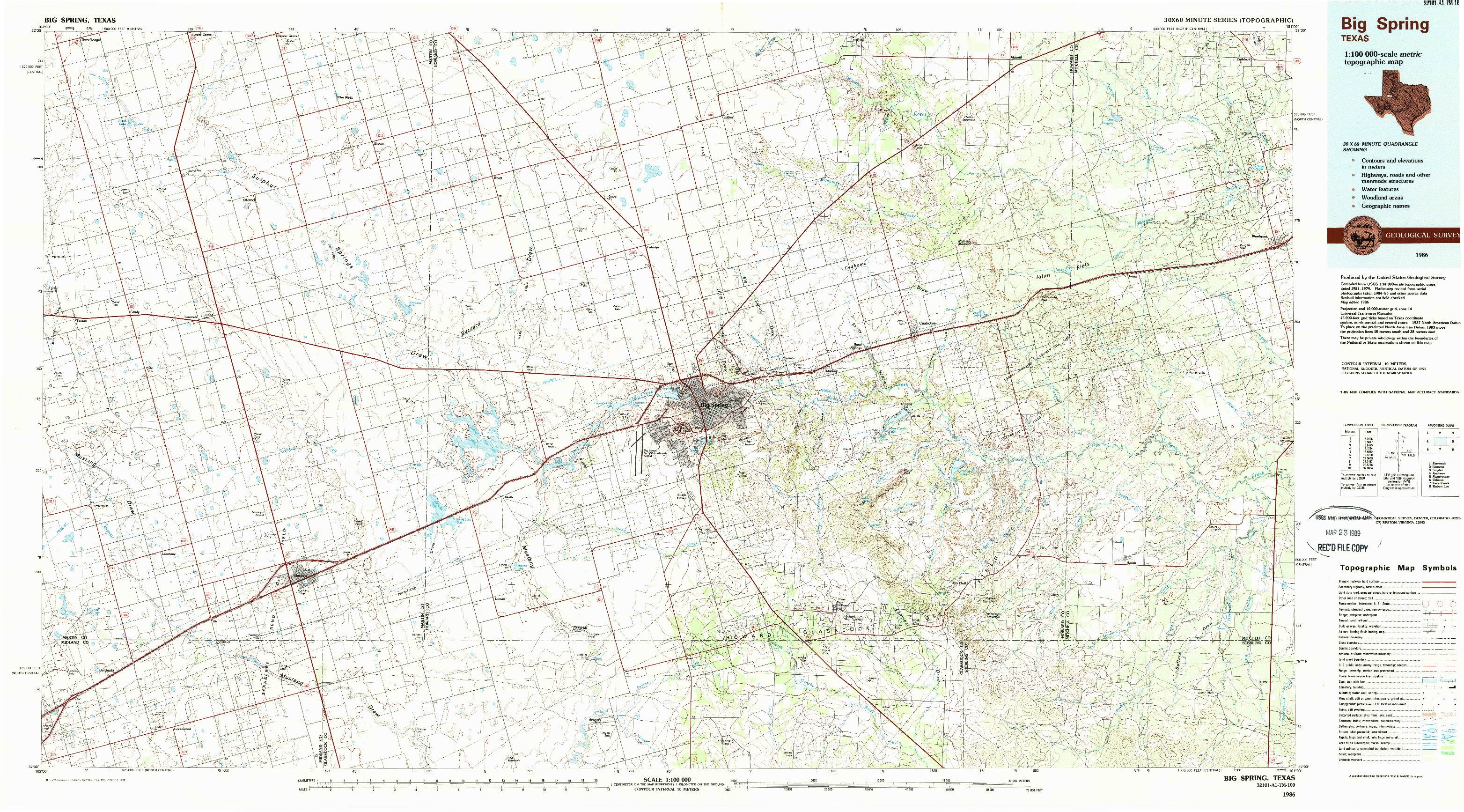 USGS 1:100000-SCALE QUADRANGLE FOR BIG SPRING, TX 1986