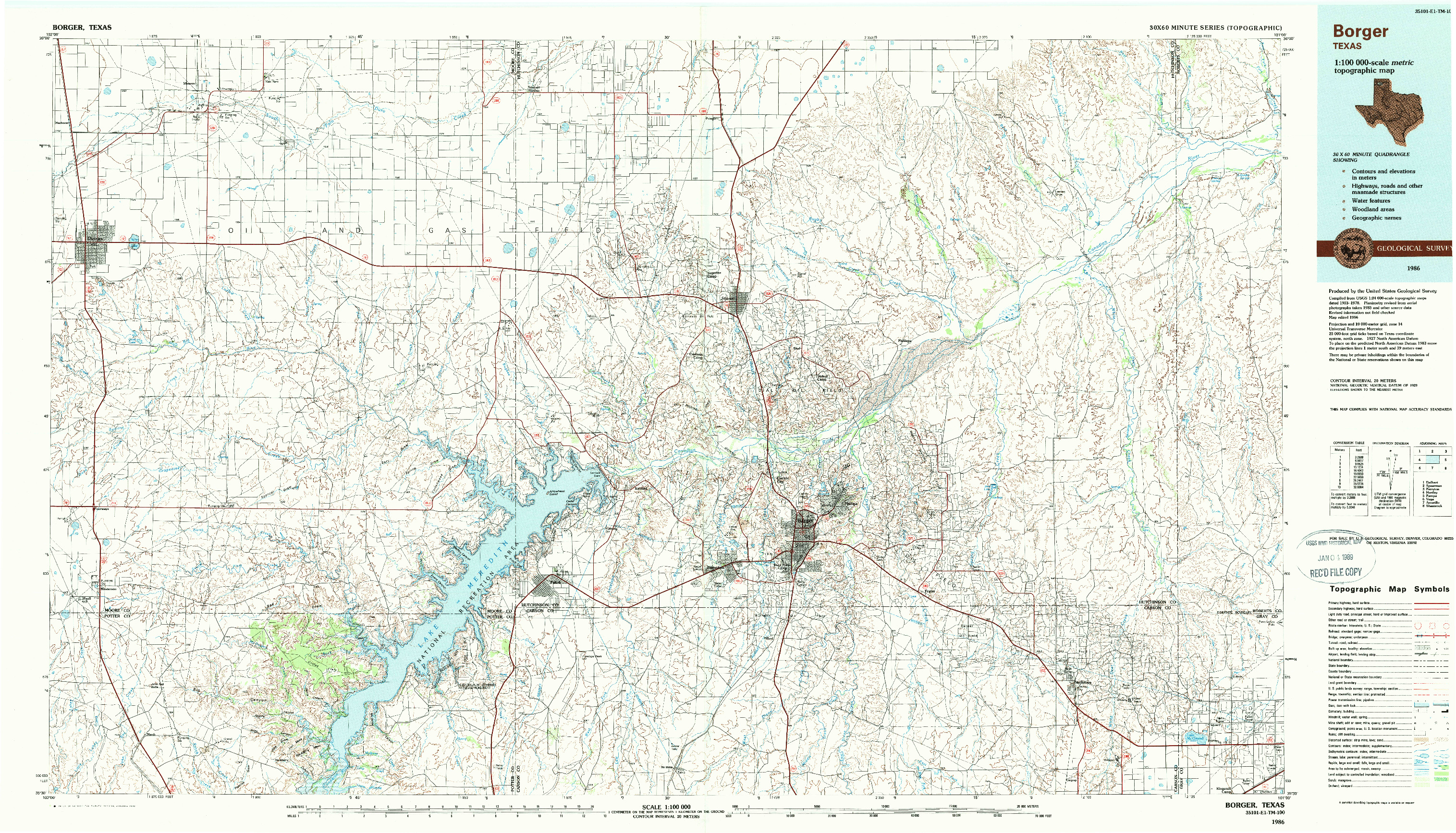 USGS 1:100000-SCALE QUADRANGLE FOR BORGER, TX 1986