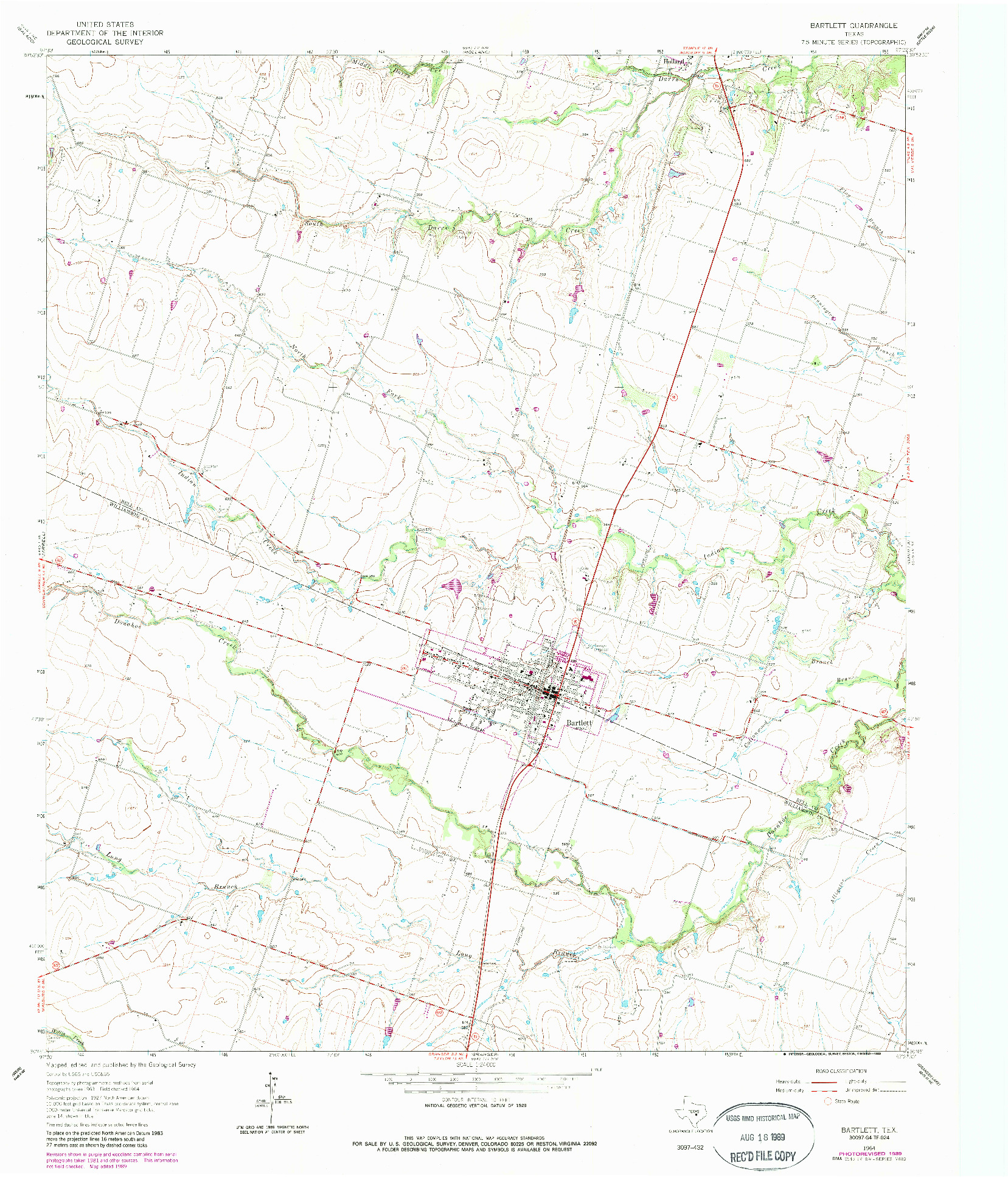 USGS 1:24000-SCALE QUADRANGLE FOR BARTLETT, TX 1964